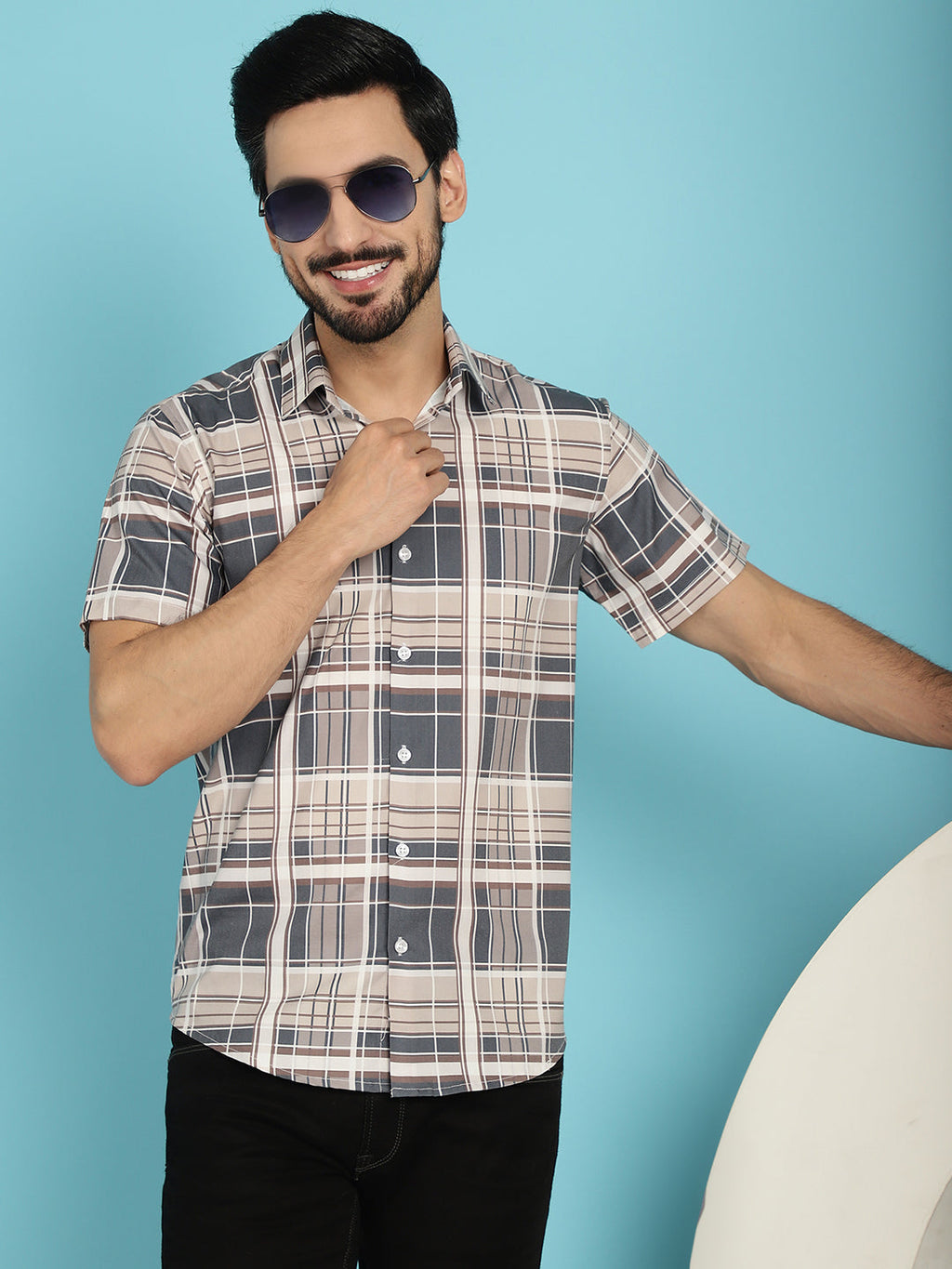 Indian Needle Men's Checked Casual Shirt - Grey