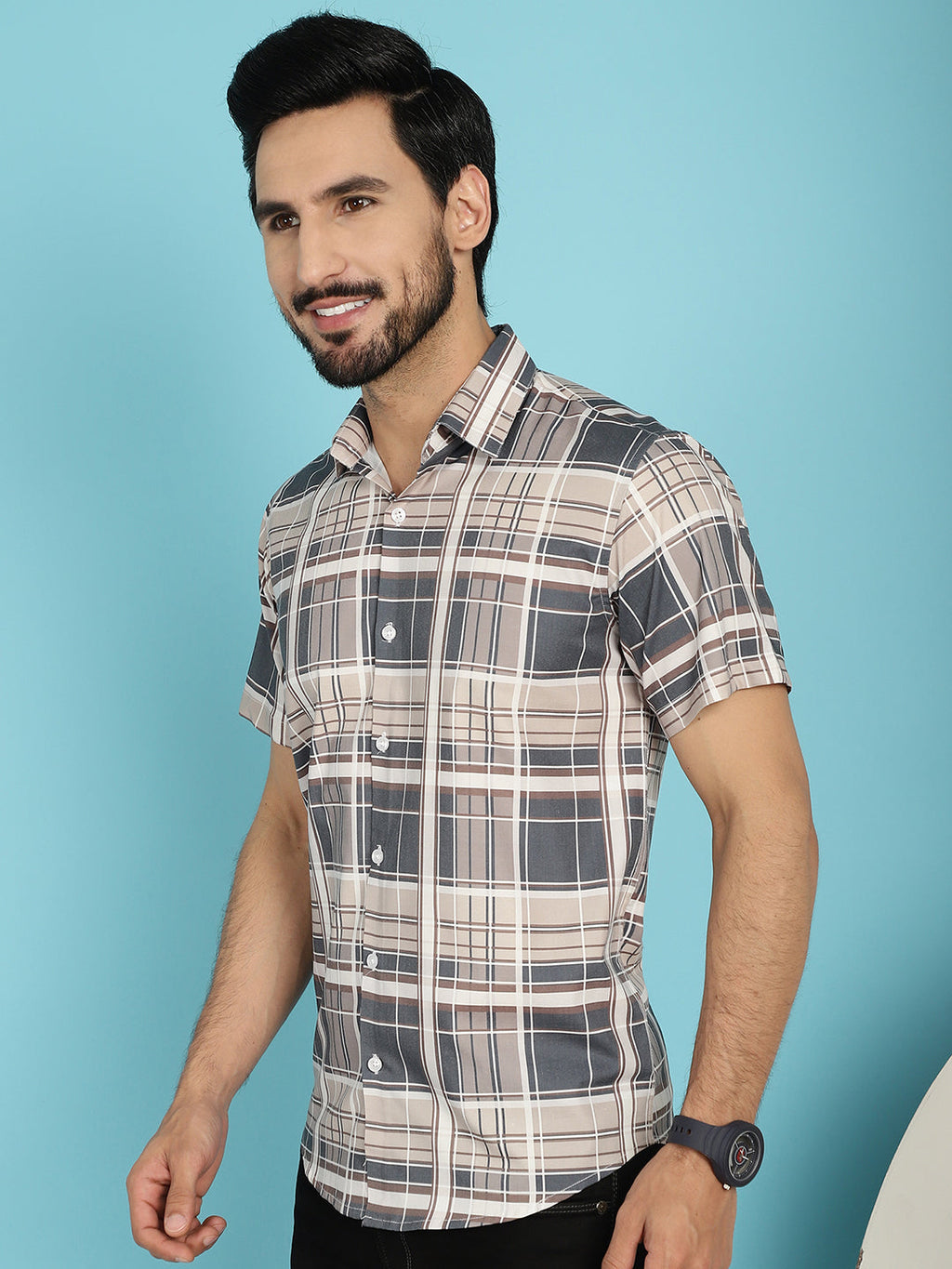 Indian Needle Men's Checked Casual Shirt - Grey