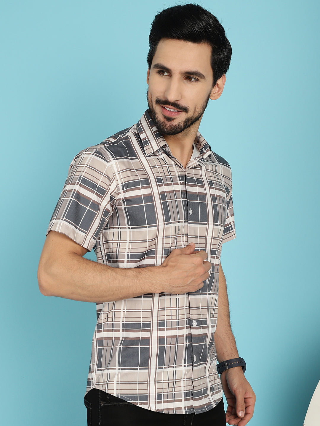 Indian Needle Men's Checked Casual Shirt - Grey