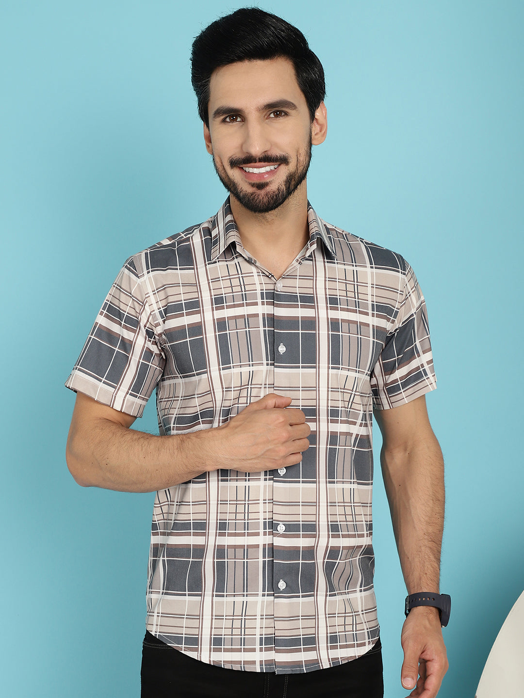Indian Needle Men's Checked Casual Shirt - Grey