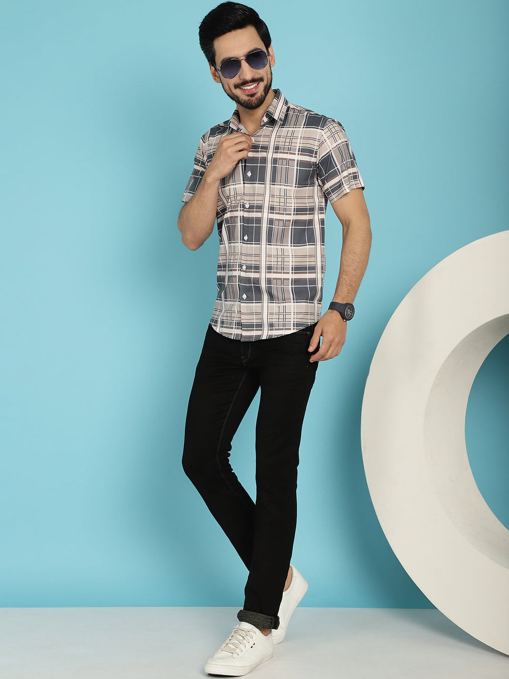Indian Needle Men's Checked Casual Shirt - Grey