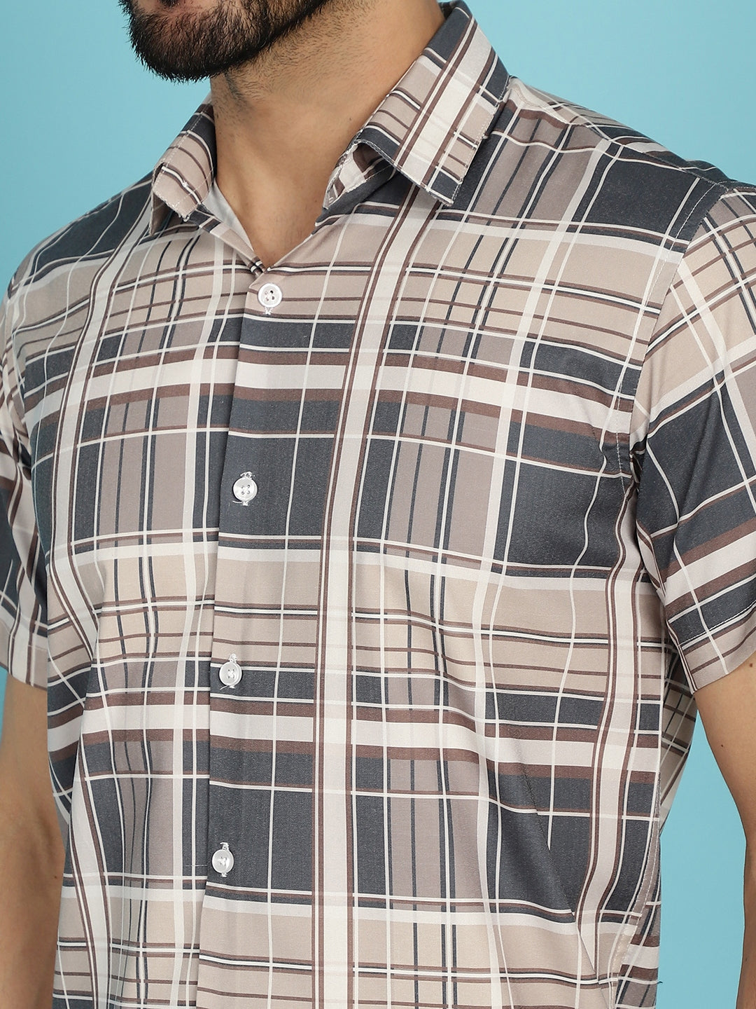 Indian Needle Men's Checked Casual Shirt - Grey