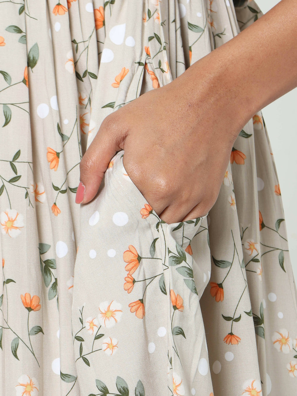 Manet Frill With Sleeves Maternity Dress Floral Print With Concealed Zipper Nursing Access - Cream