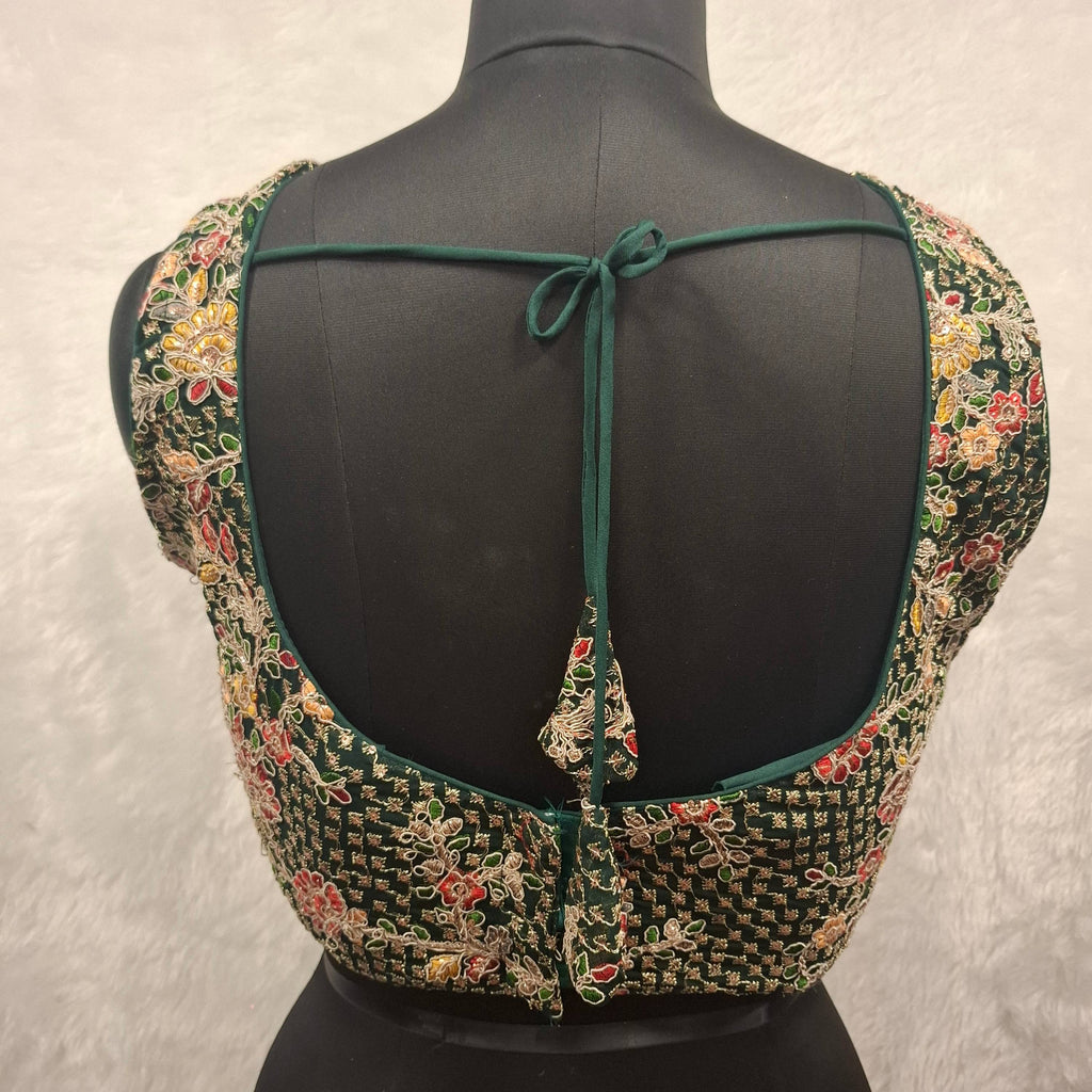 Kia Fashions Bottle Green Georgette Multi Color Emb & Sqn Readymade Blouse