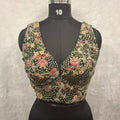 Kia Fashions Bottle Green Georgette Multi Color Emb & Sqn Readymade Blouse