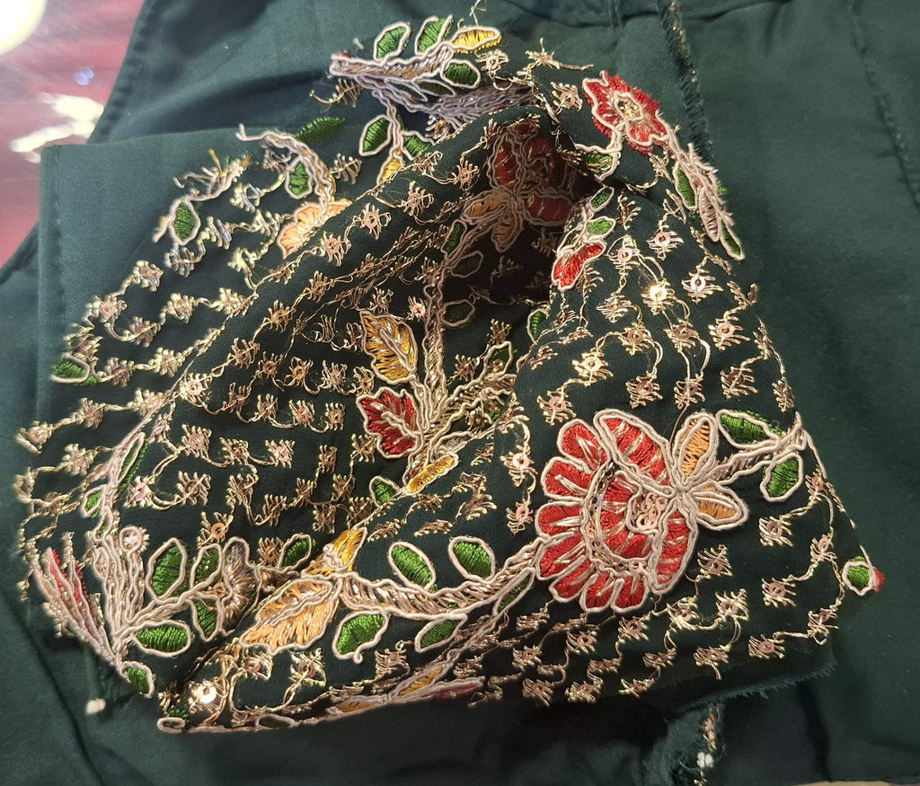 Kia Fashions Bottle Green Georgette Multi Color Emb & Sqn Readymade Blouse