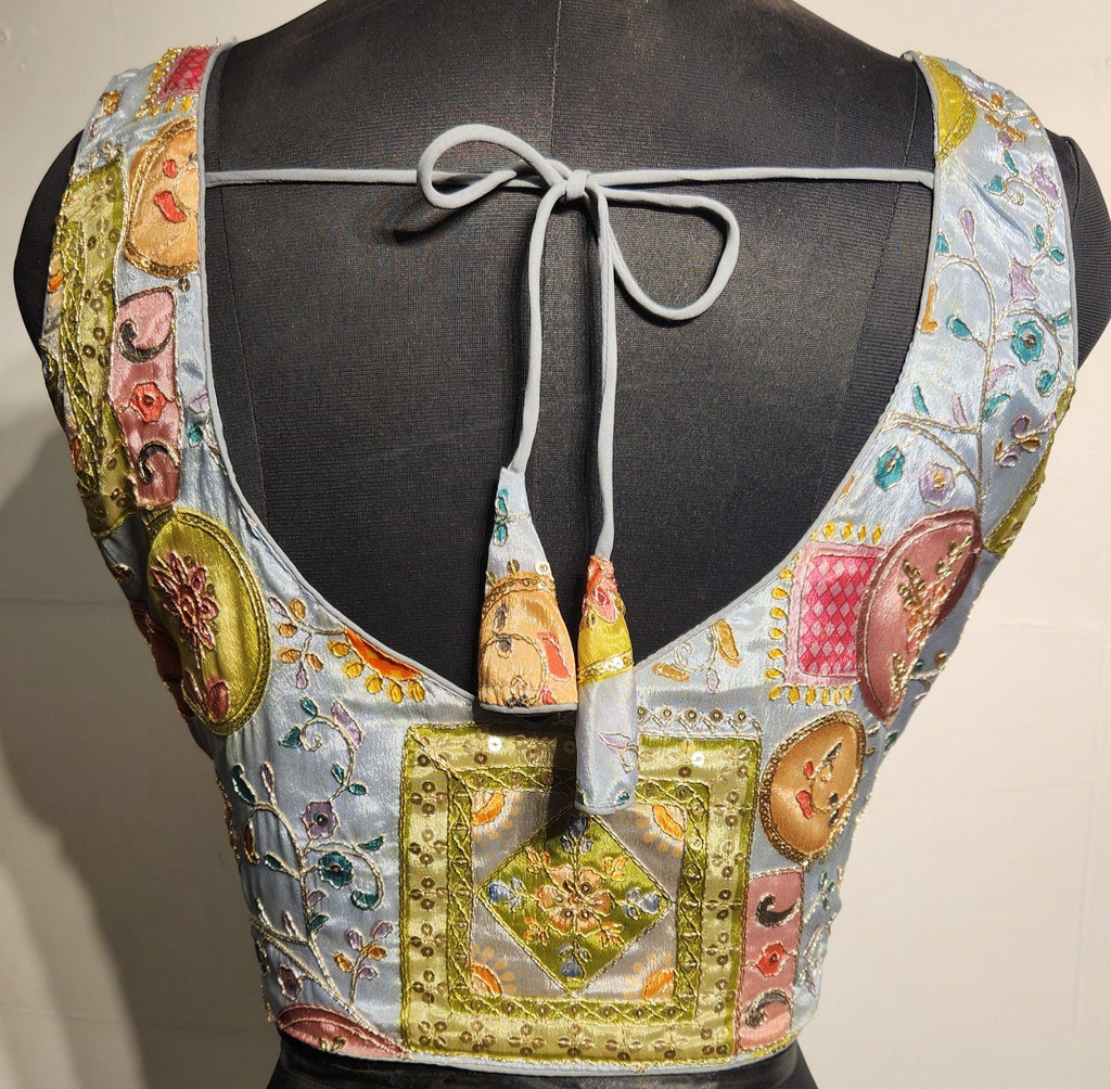 Kia Fashions Grey Sequins & Zari Embroidered Readymade Blouse