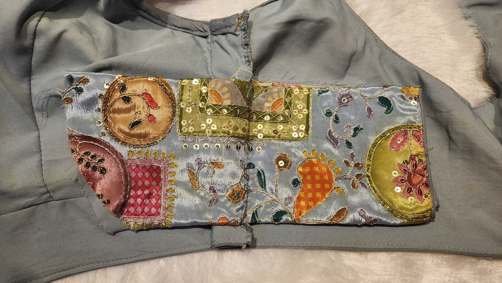 Kia Fashions Grey Sequins & Zari Embroidered Readymade Blouse