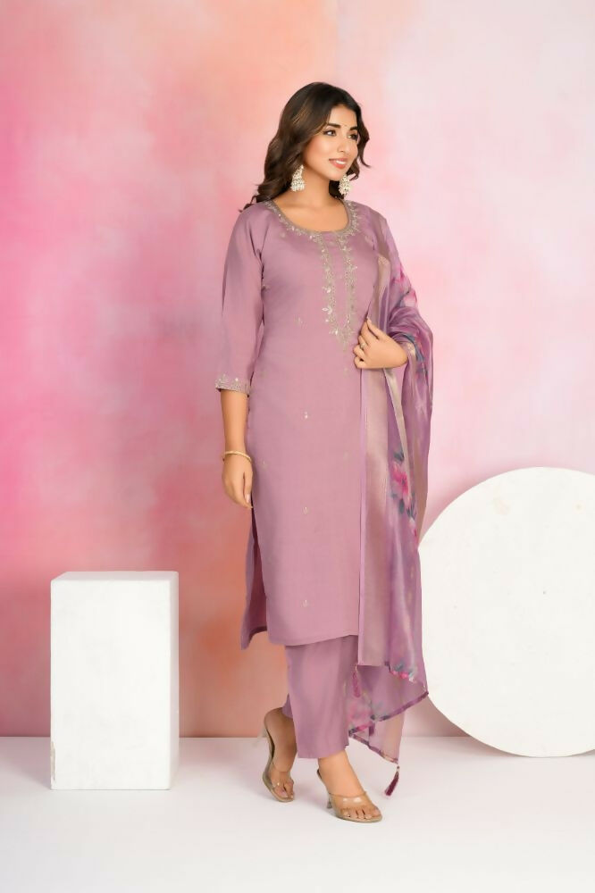 Ethnic Festive Wear Chanderi Onion Stitched Suit With Dupatta - Tanisha