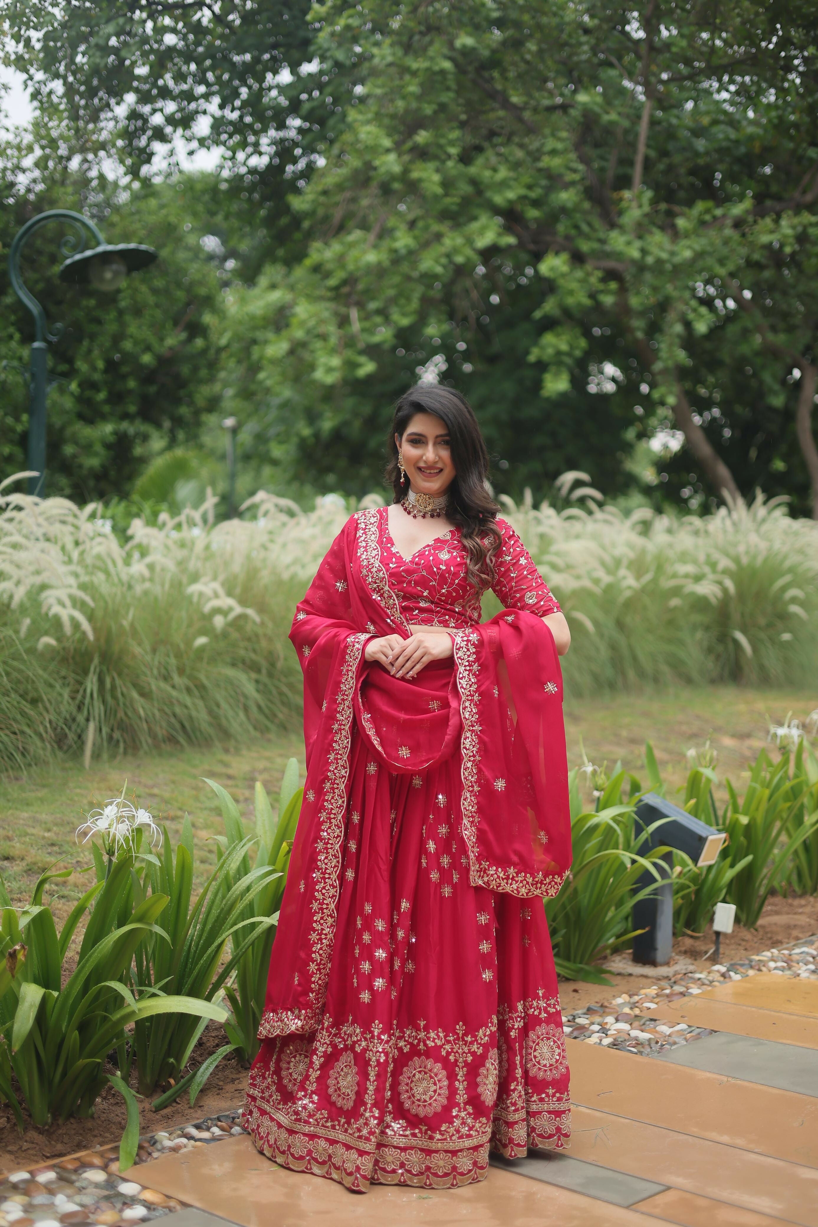 Lorenvalley Ranipink Rangoli Silk Heavy Sequins & Thread Embroidered work Lehenga Choli