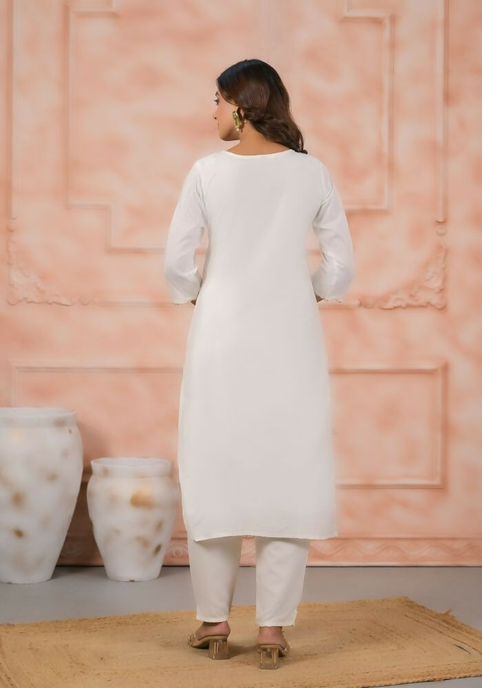 Ethnic Festive Wear Viscose White Stitched Suit With Dupatta - Anbazaar