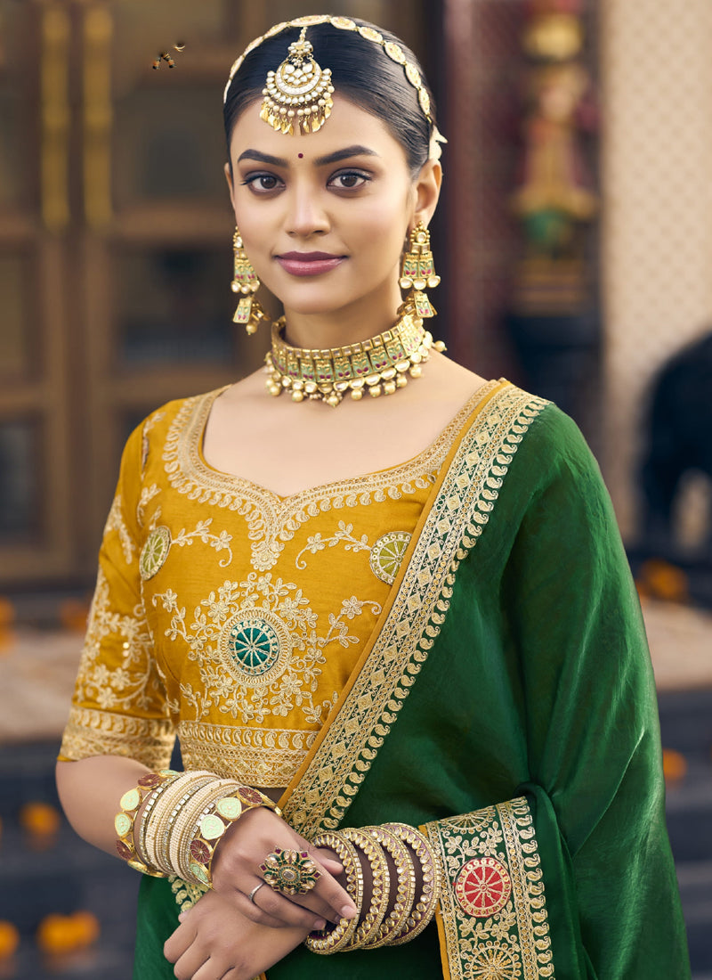 Vegaa Fashion Green Georgette Embroidered Wedding Wear Saree