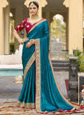 Vegaa Fashion Aqua Blue Georgette Embroidered Wedding Wear Saree