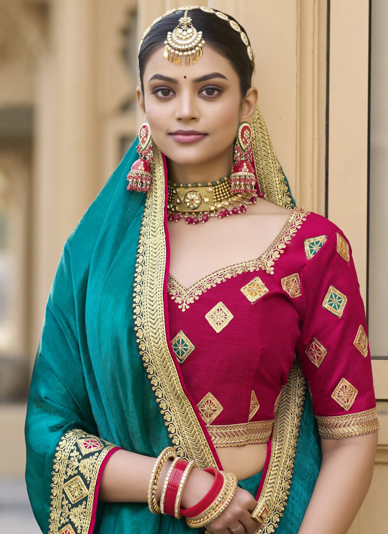 Vegaa Fashion Aqua Green Georgette Embroidered Wedding Wear Saree