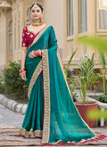Vegaa Fashion Aqua Green Georgette Embroidered Wedding Wear Saree