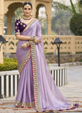 Vegaa Fashion Lavender Georgette Embroidered Wedding Wear Saree