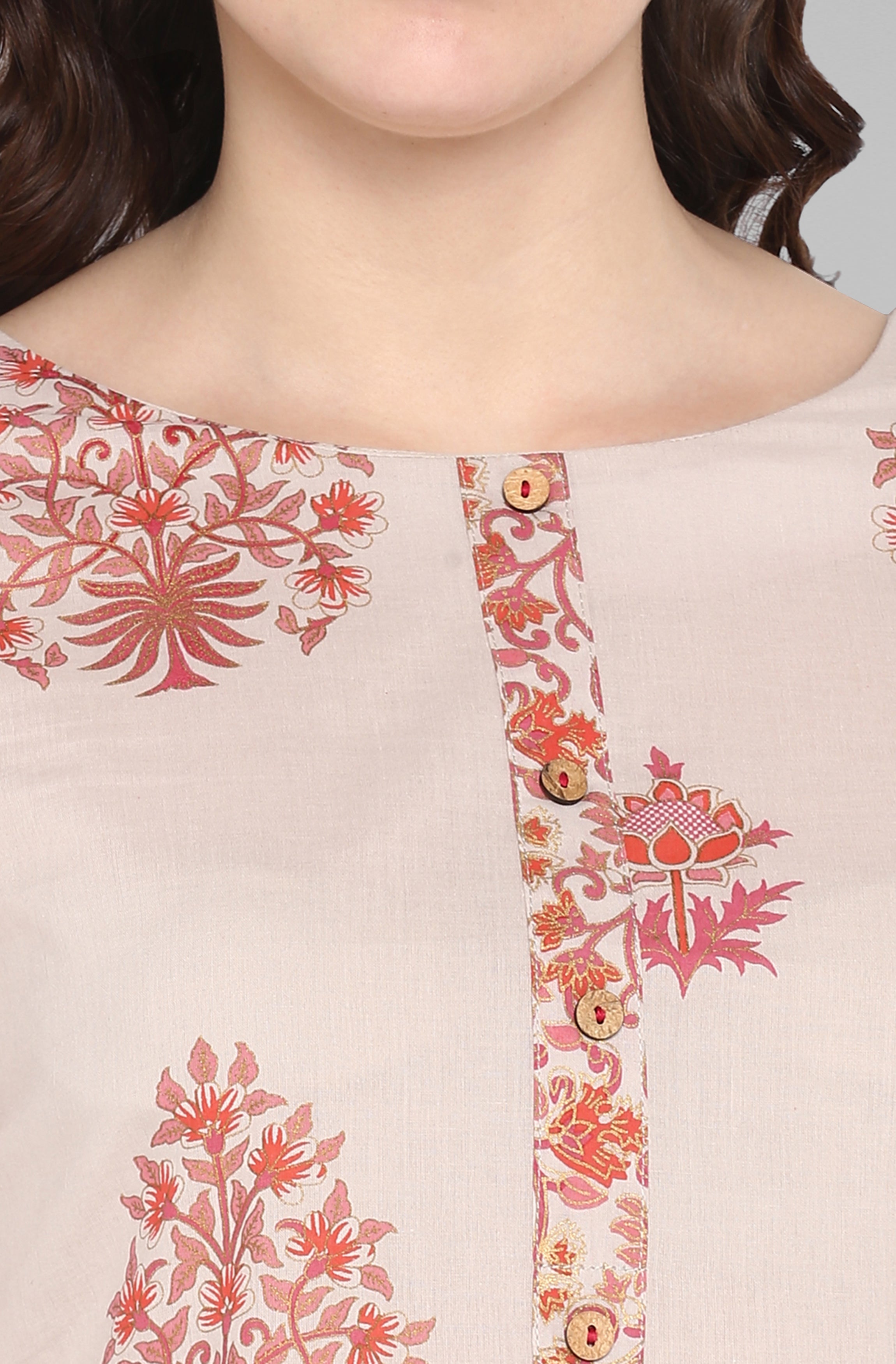 Janasya Women's Lilac Cotton Block Print Kurta With Palazzo And Dupatta