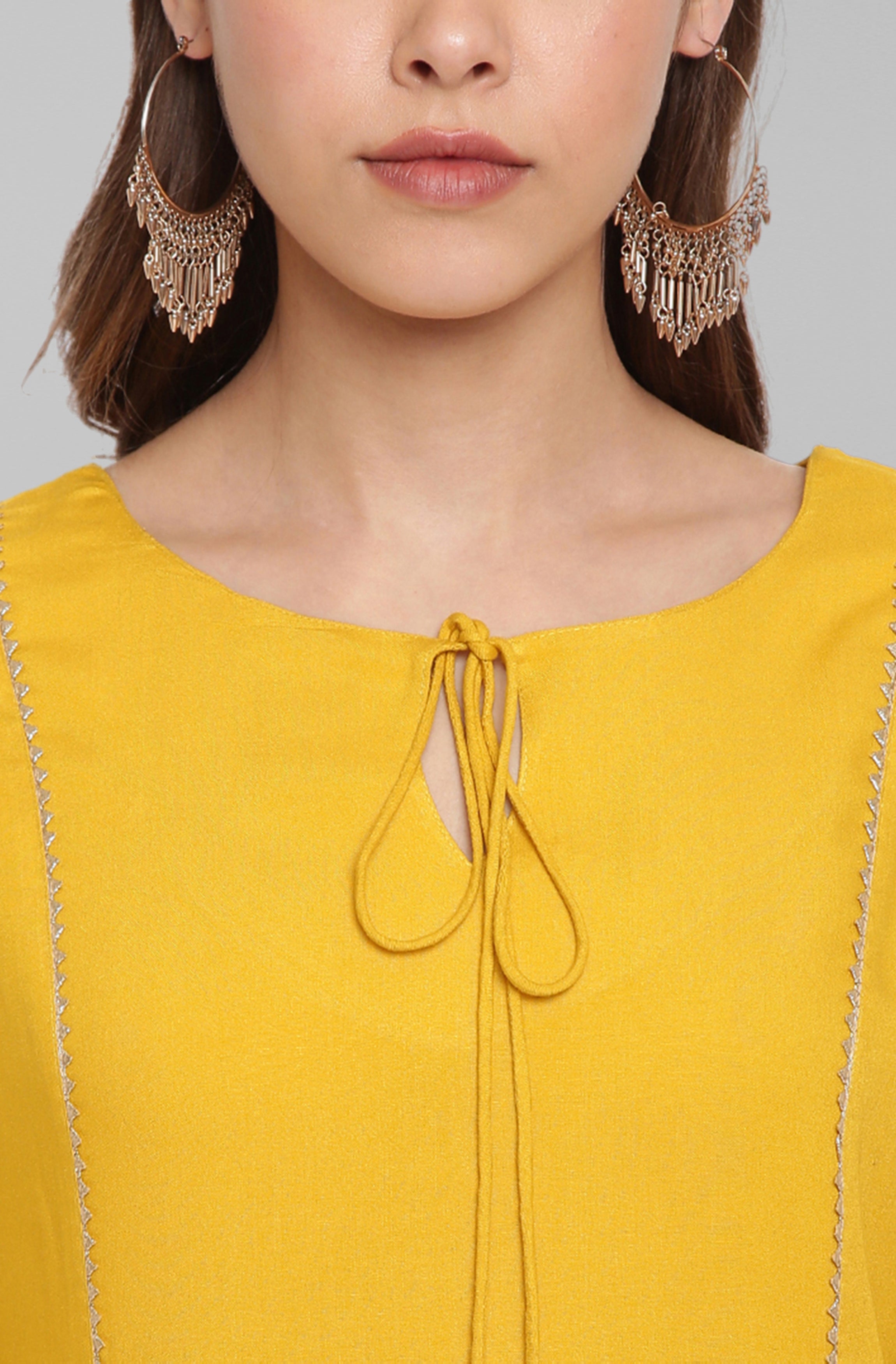 Janasya Women's Mustard Rayon Solid Kurta With Pant And Dupatta