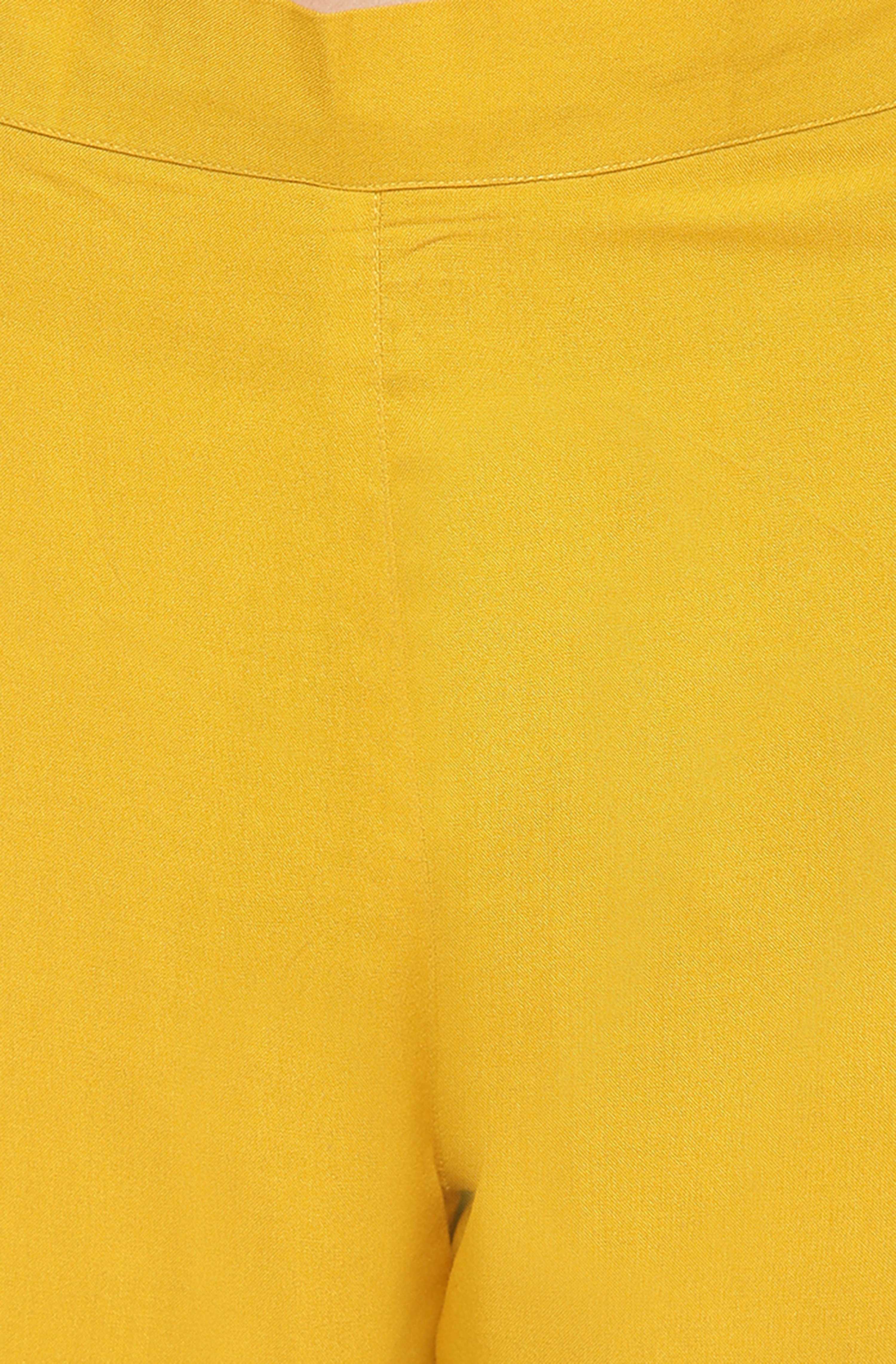 Janasya Women's Mustard Rayon Solid Kurta With Pant And Dupatta