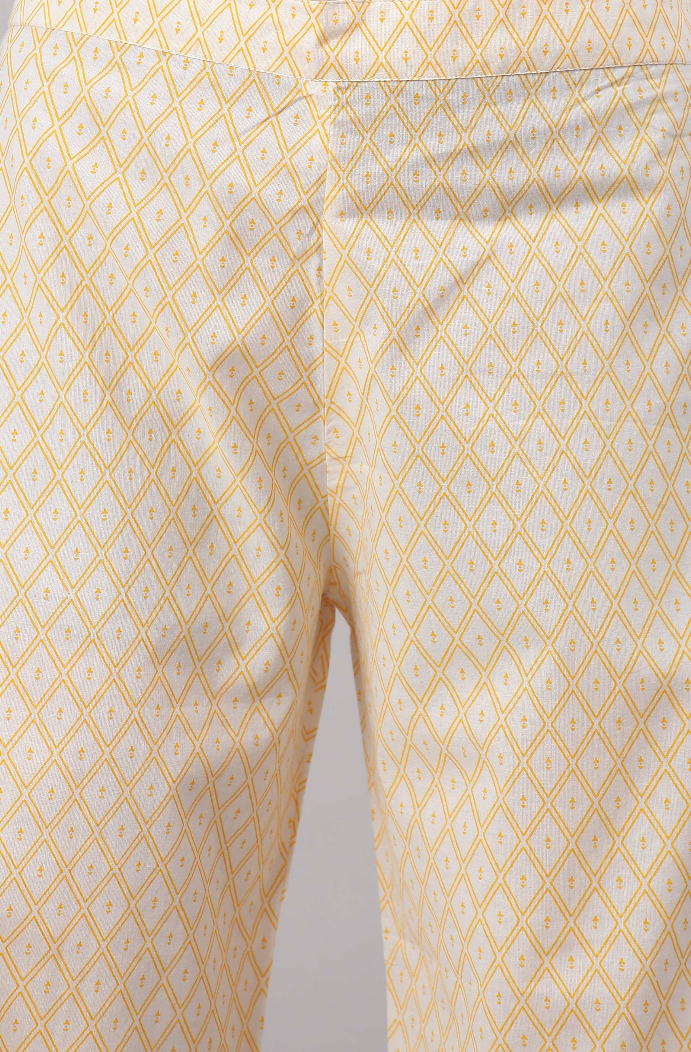 Janasya Women's Yellow Cotton Striped Kurta With Palazzo And Dupatta