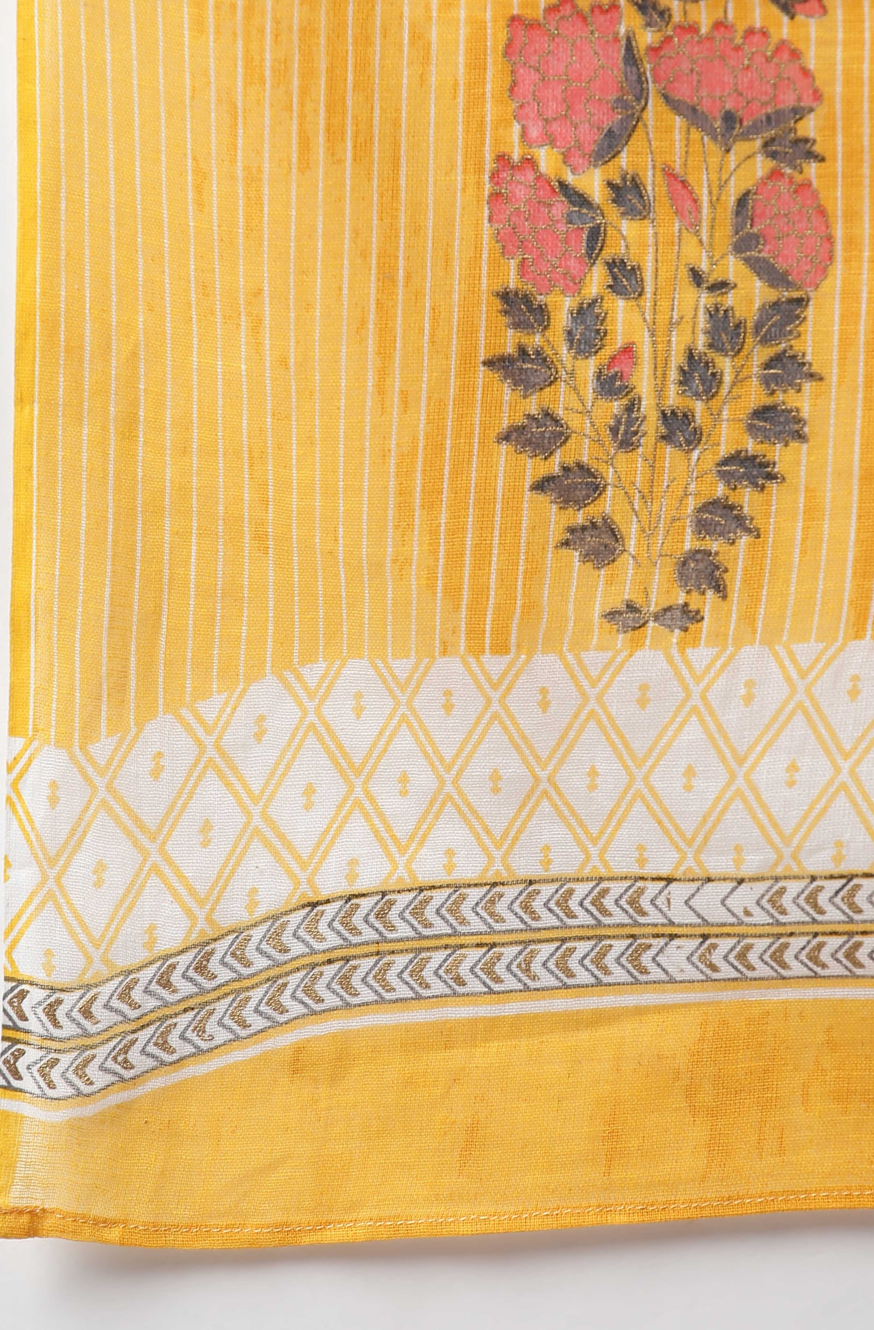 Janasya Women's Yellow Cotton Striped Kurta With Palazzo And Dupatta