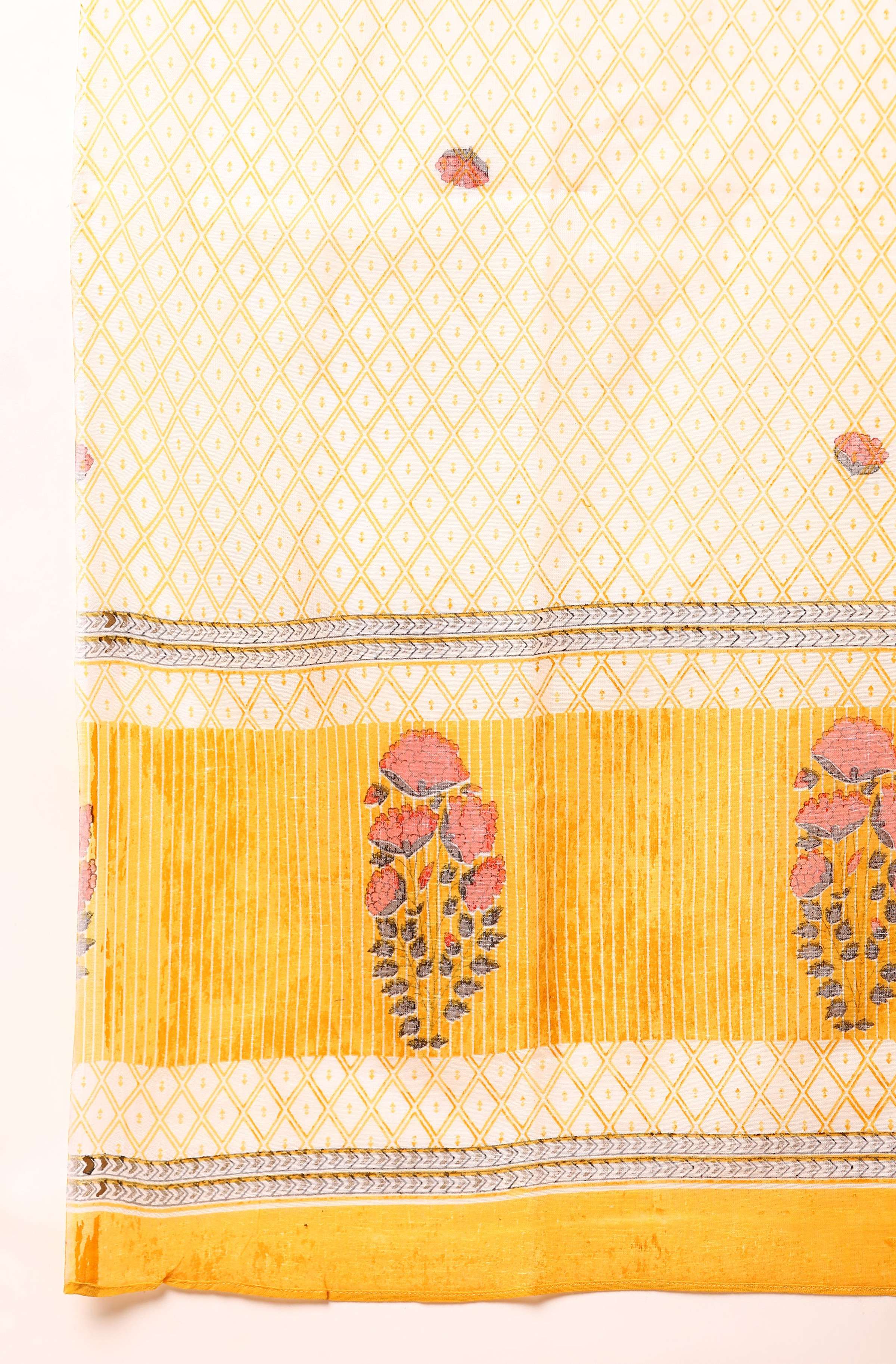 Janasya Women's Yellow Cotton Striped Kurta With Palazzo And Dupatta