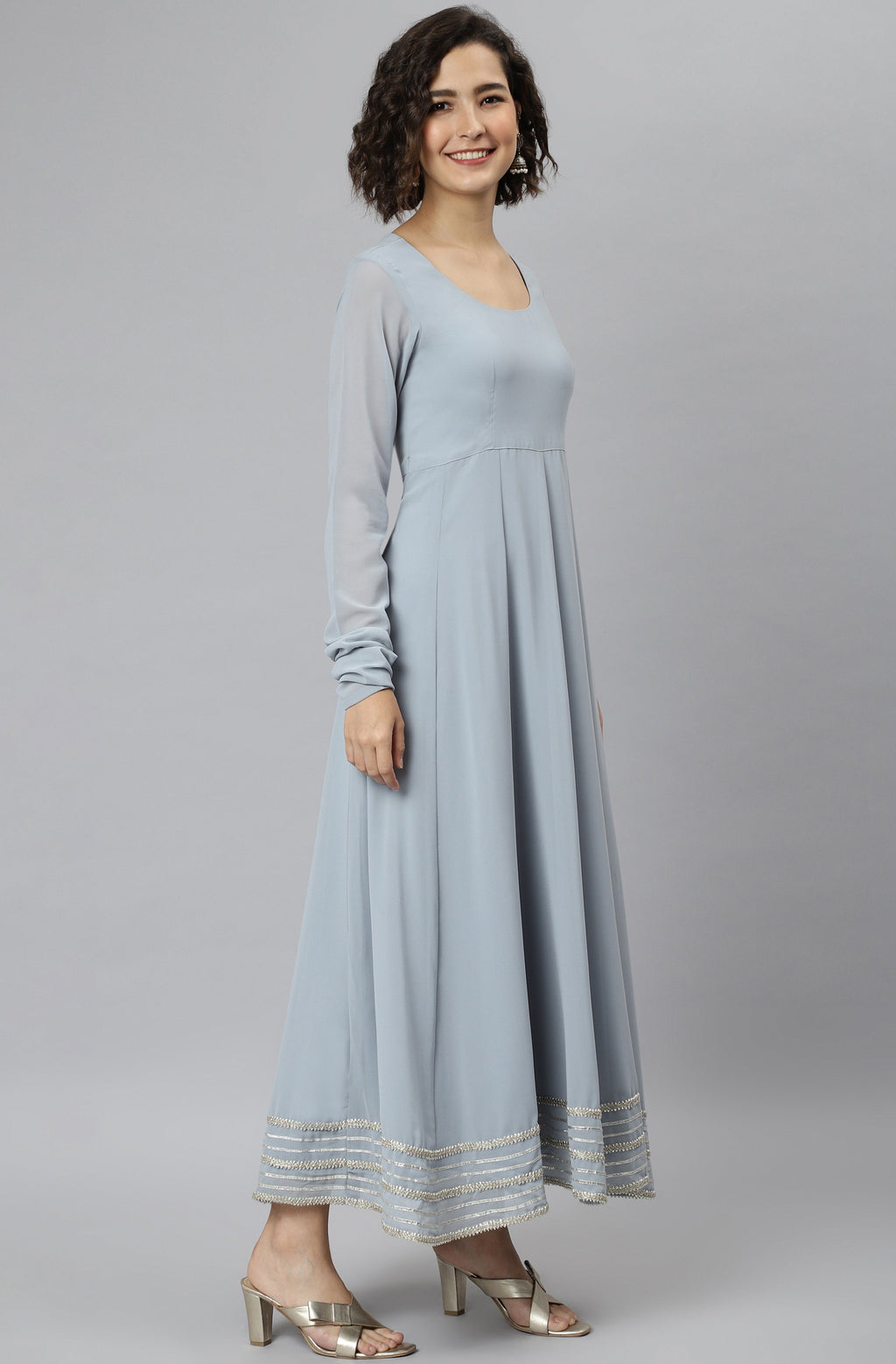 Janasya Women's Grey Poly Georgette Solid Kurta With Dupatta