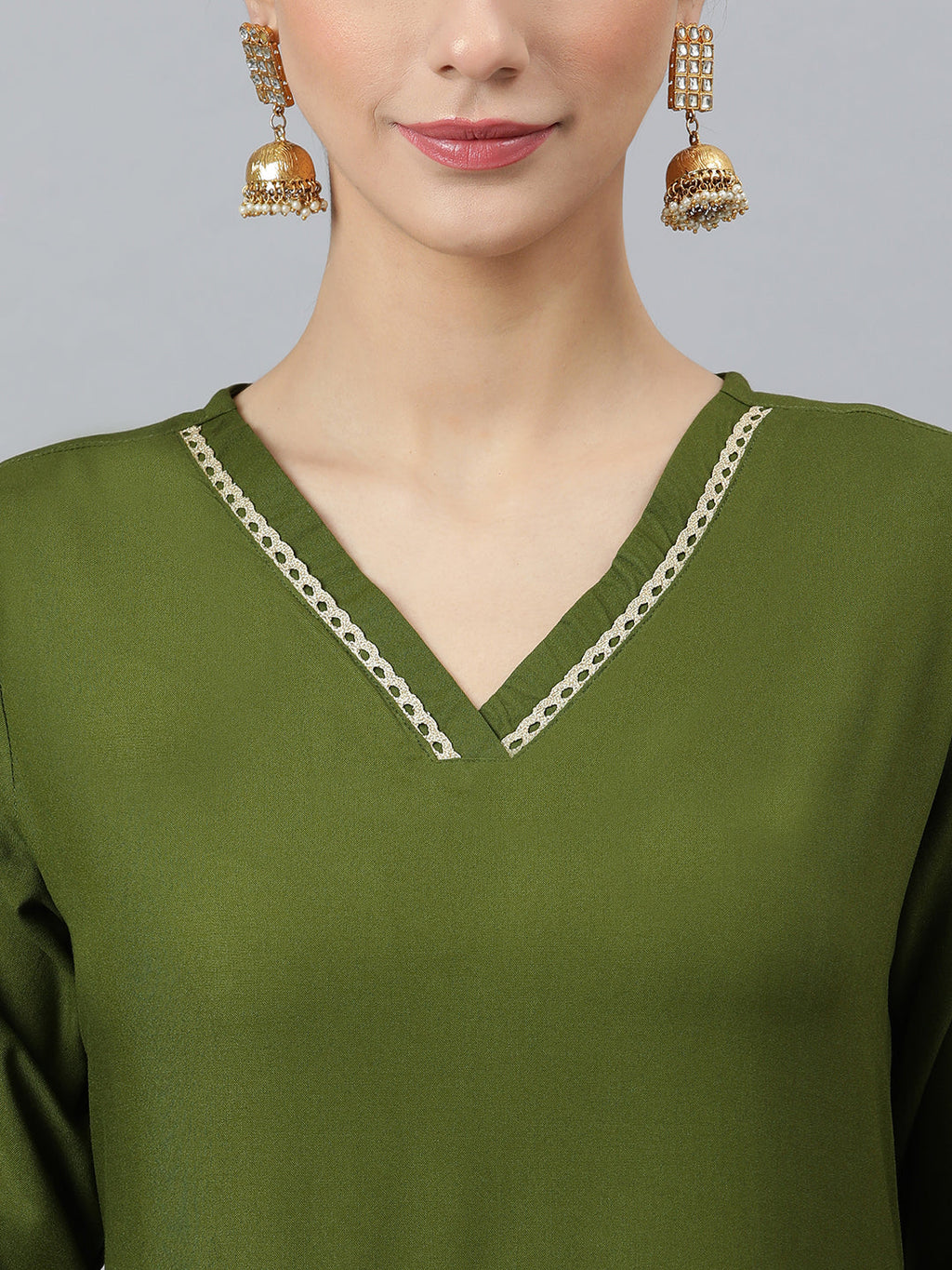 Janasya Women's Olive Green Rayon Solid Kurta With Palazzo And Dupatta