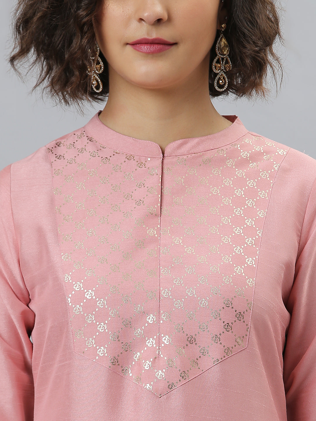 Indian Clothing Janasya Women's Pink Poly Silk Floral Printed Straight Party Kurta Set