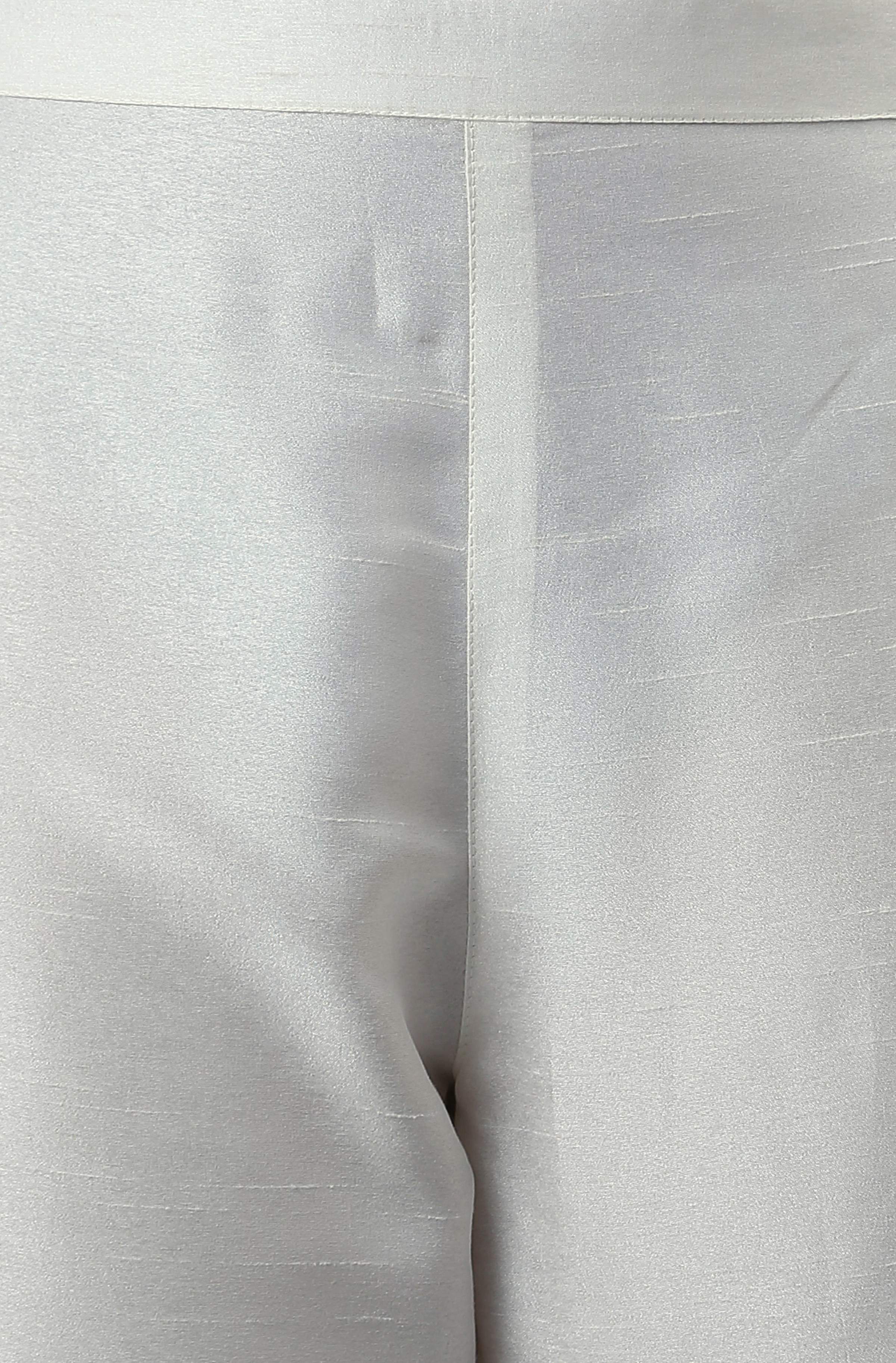Janasya Women's White Poly Silk Solid Kurta With Pant And Dupatta