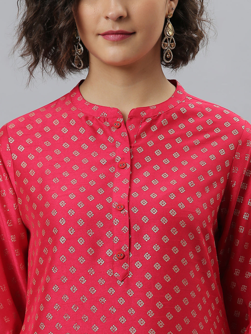 Janasya Women's Pink Poly Silk Floral Printed Straight Festive Kurta Set
