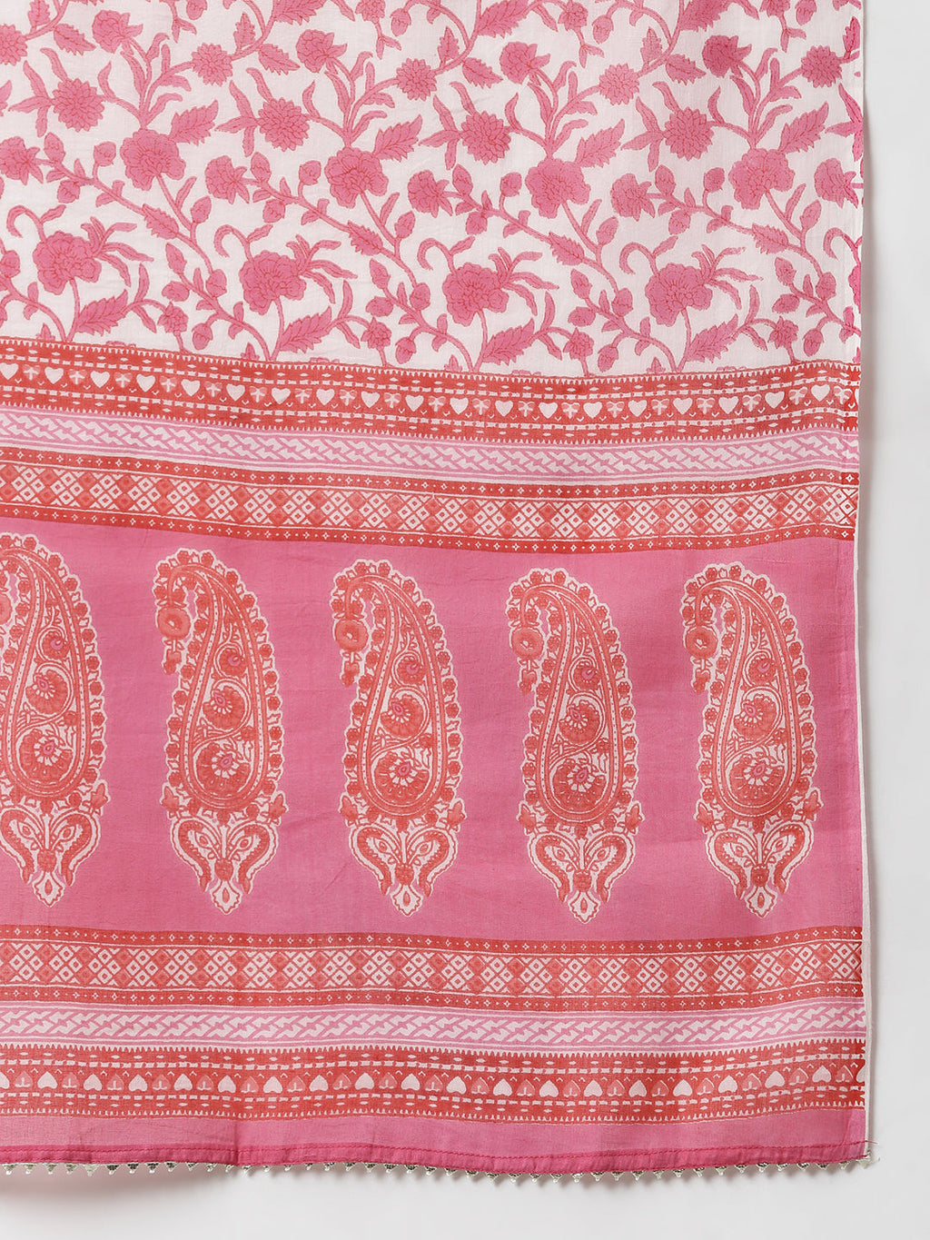 Janasya Women's Pink Cotton Floral Print Kurta With Pant And Dupatta