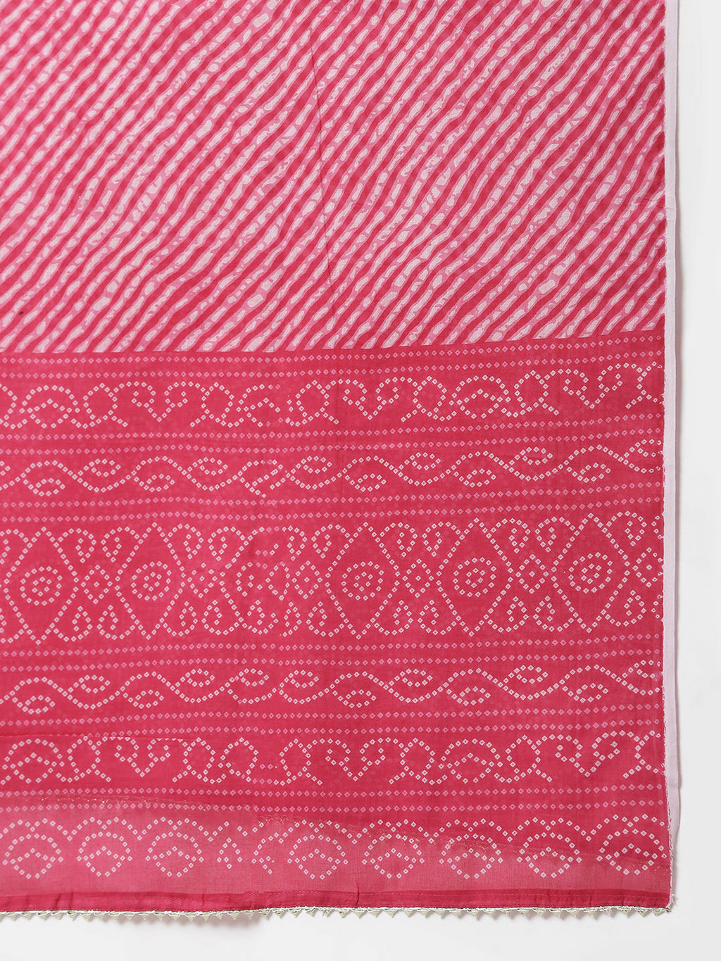 Janasya Women's Pink Cotton Bandhani Kurta With Pant And Dupatta