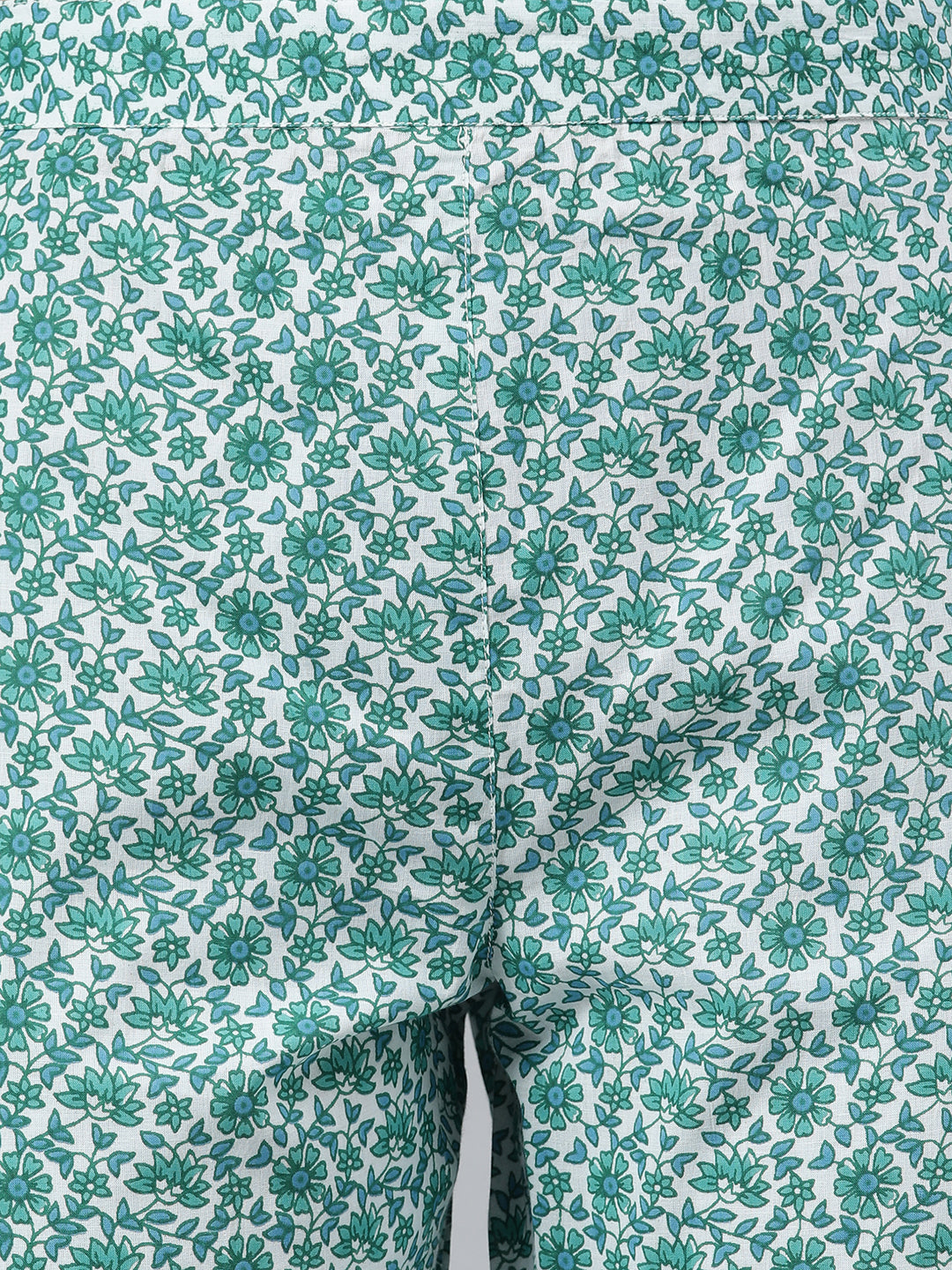 Janasya Women's Sea Green Cotton Block Print Kurta With Pant And Dupatta