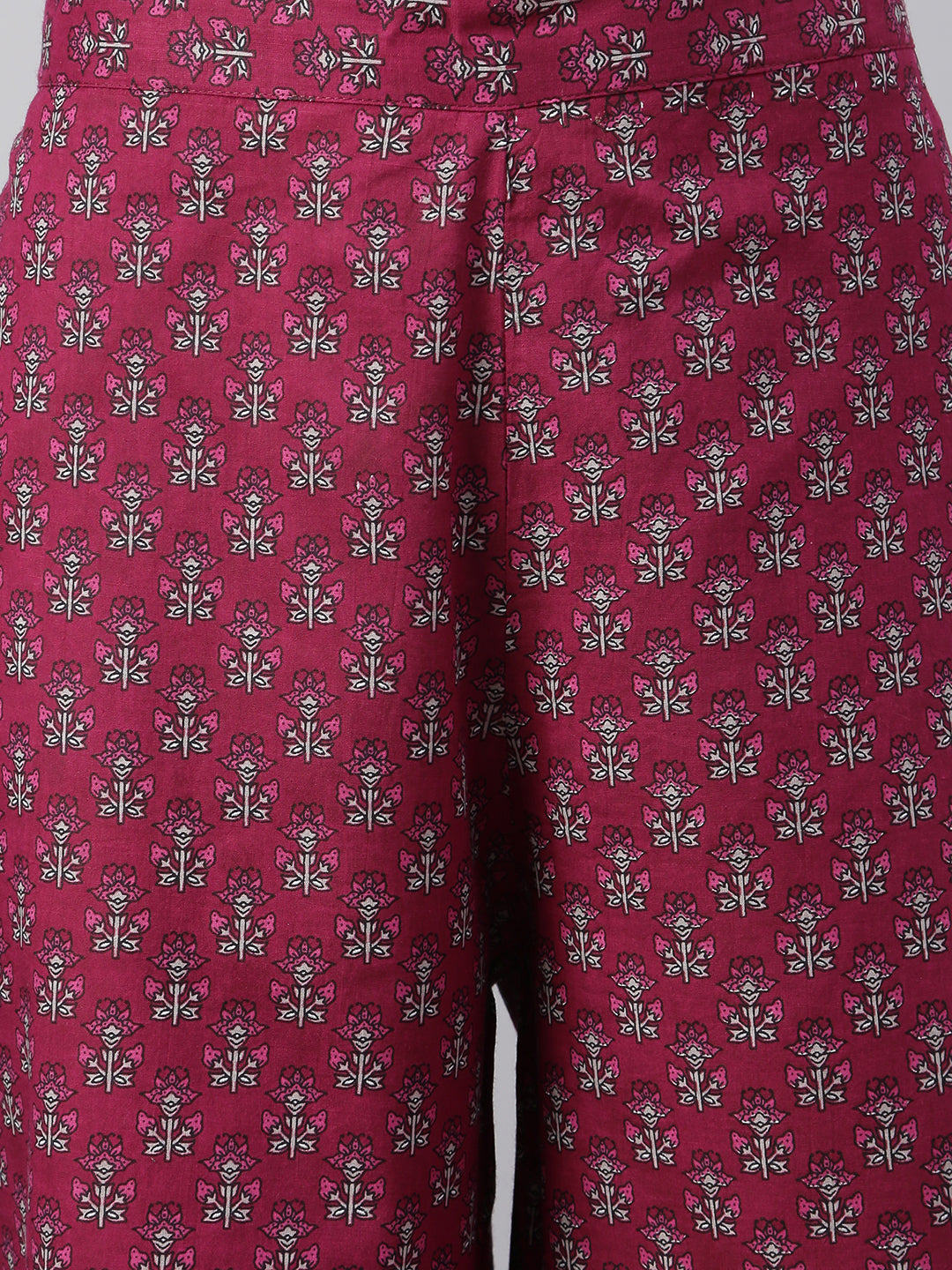 Janasya Women's Wine Cotton Floral Print Kurta With Palazzo And Dupatta
