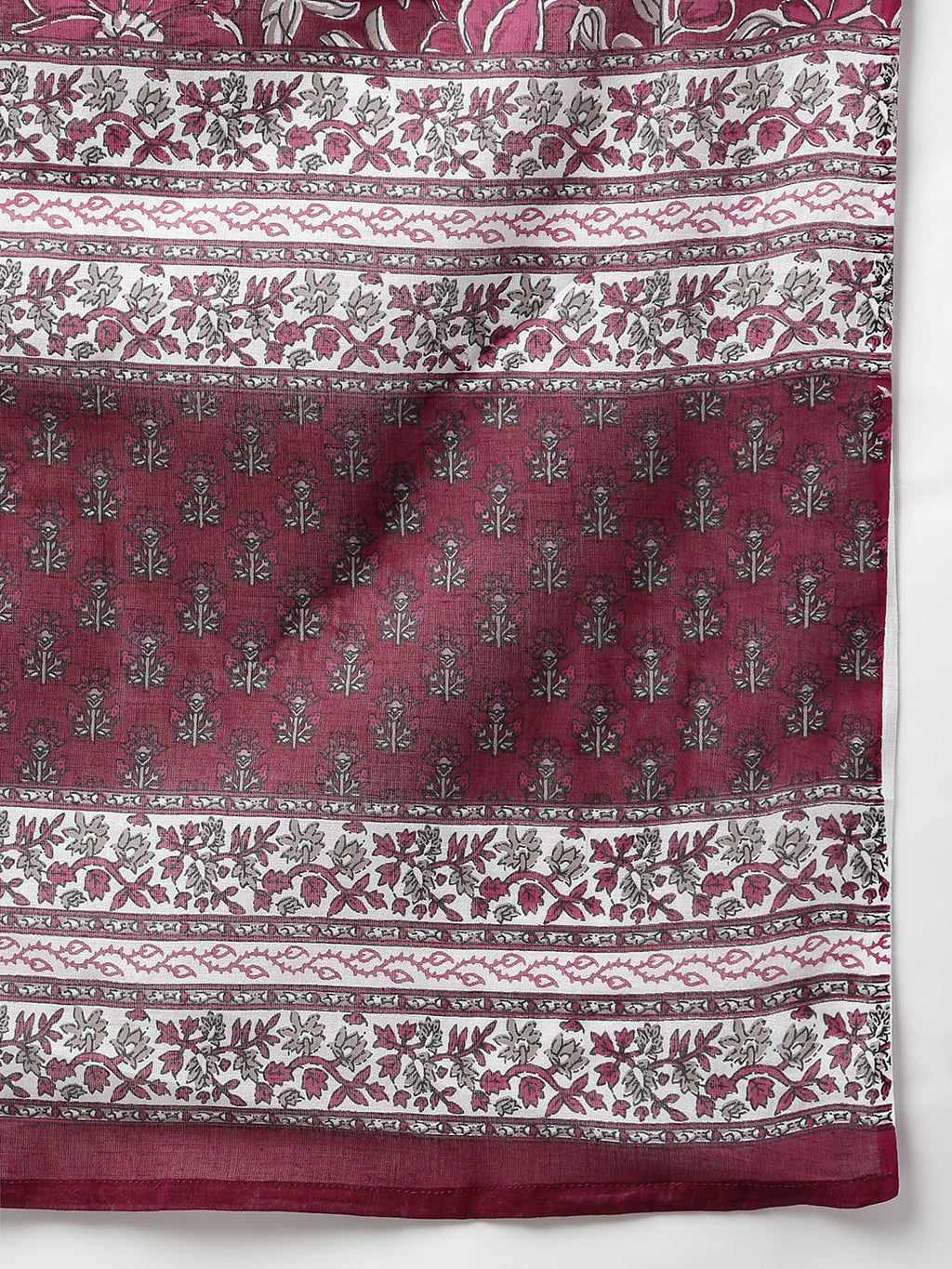 Janasya Women's Wine Cotton Floral Print Kurta With Palazzo And Dupatta