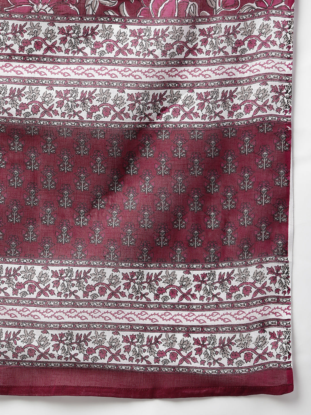 Janasya Women's Wine Cotton Floral Print Kurta With Palazzo And Dupatta