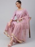 Janasya Women's Mauve Poly Silk Solid Kurta With Gharara And Dupatta