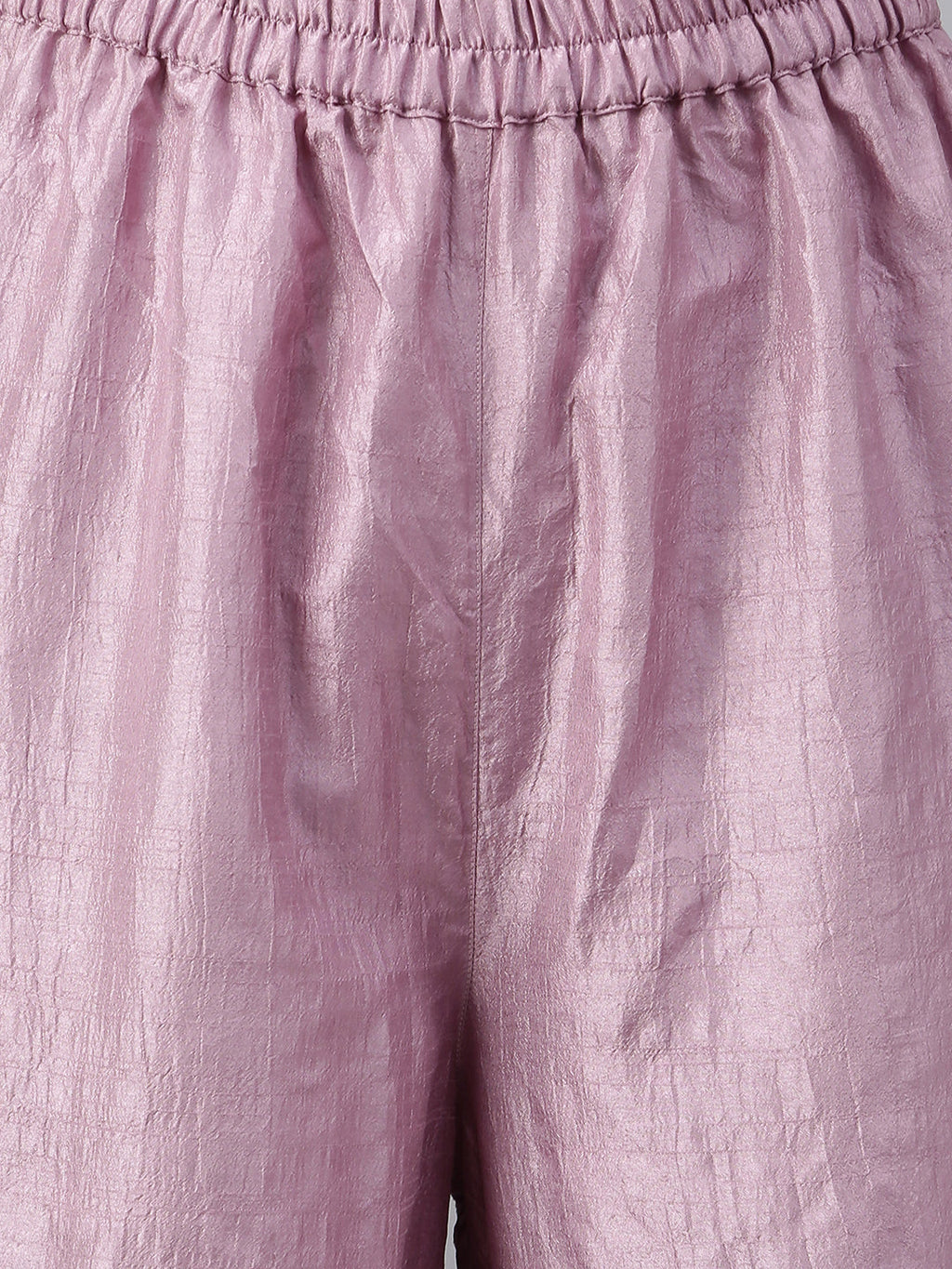 Janasya Women's Mauve Poly Silk Solid Kurta With Gharara And Dupatta