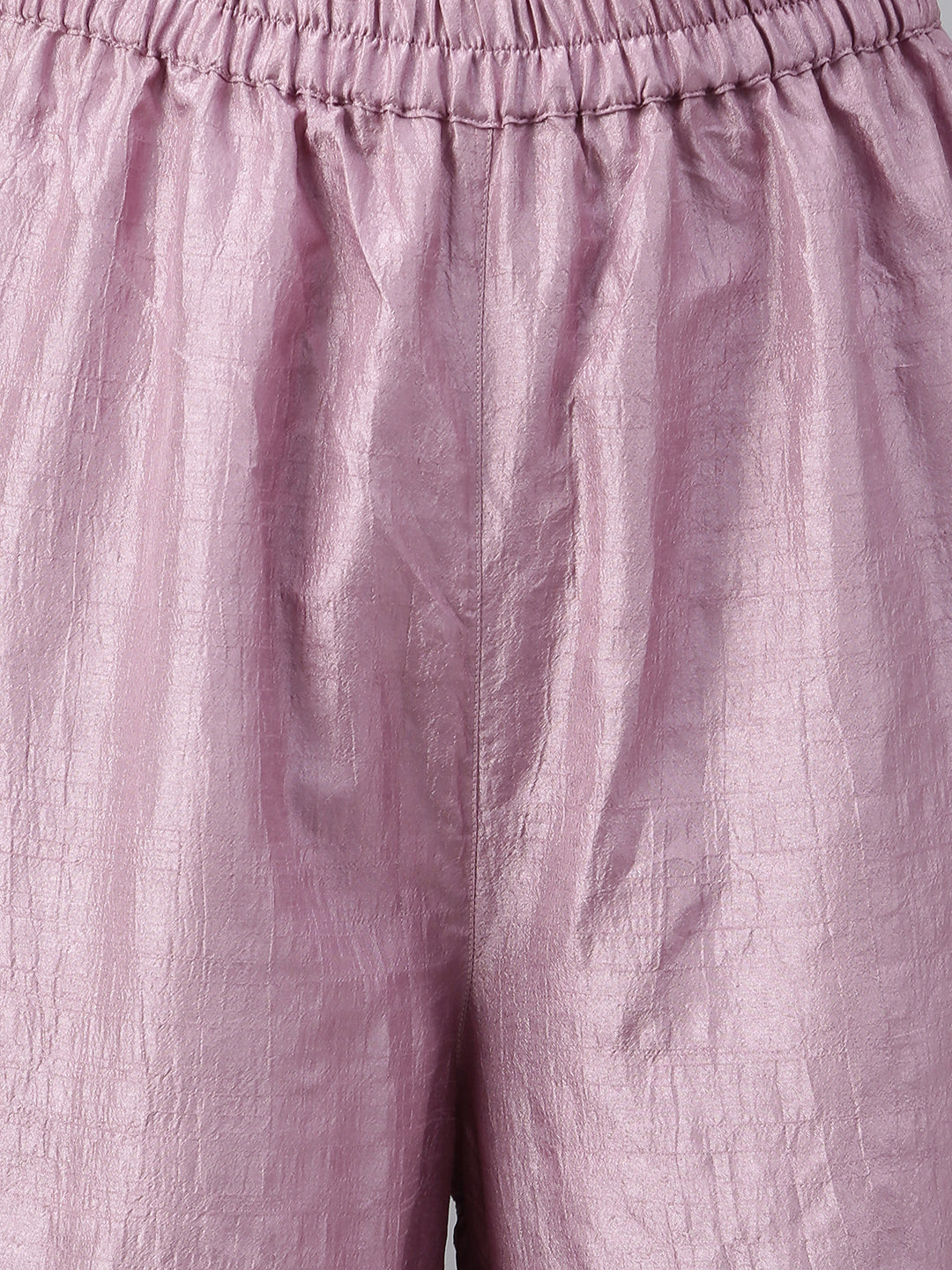 Janasya Women's Mauve Poly Silk Solid Kurta With Gharara And Dupatta
