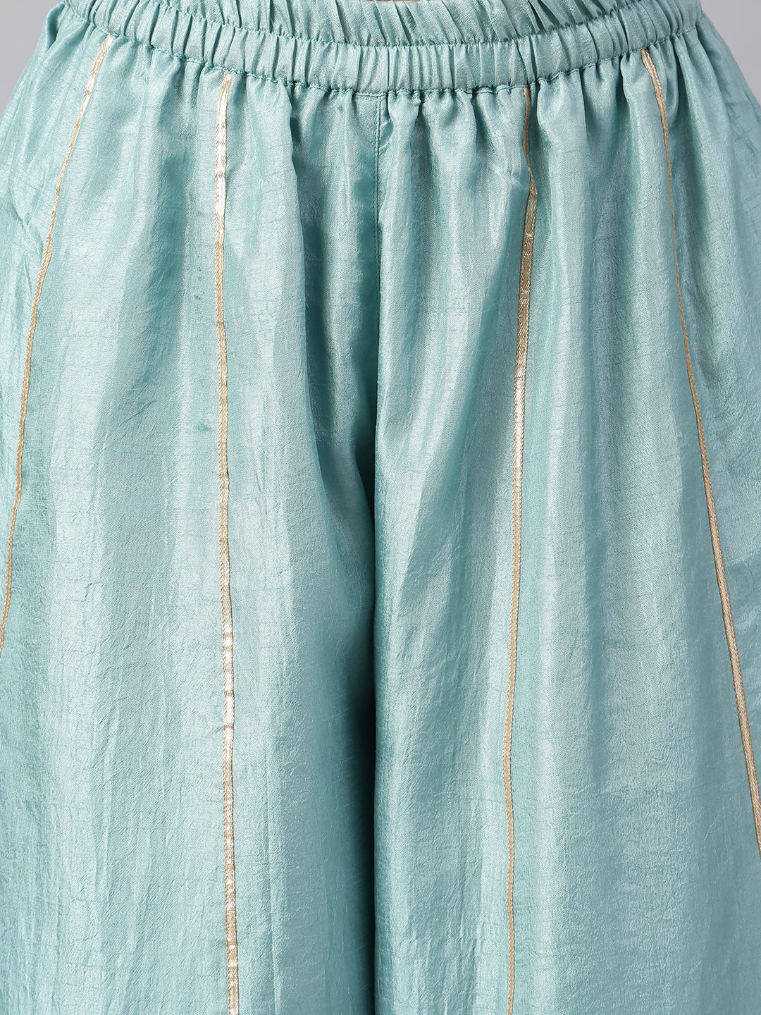 Janasya Women's Sea Green Poly Silk Embroidered Kurta With Sharara And Dupatta