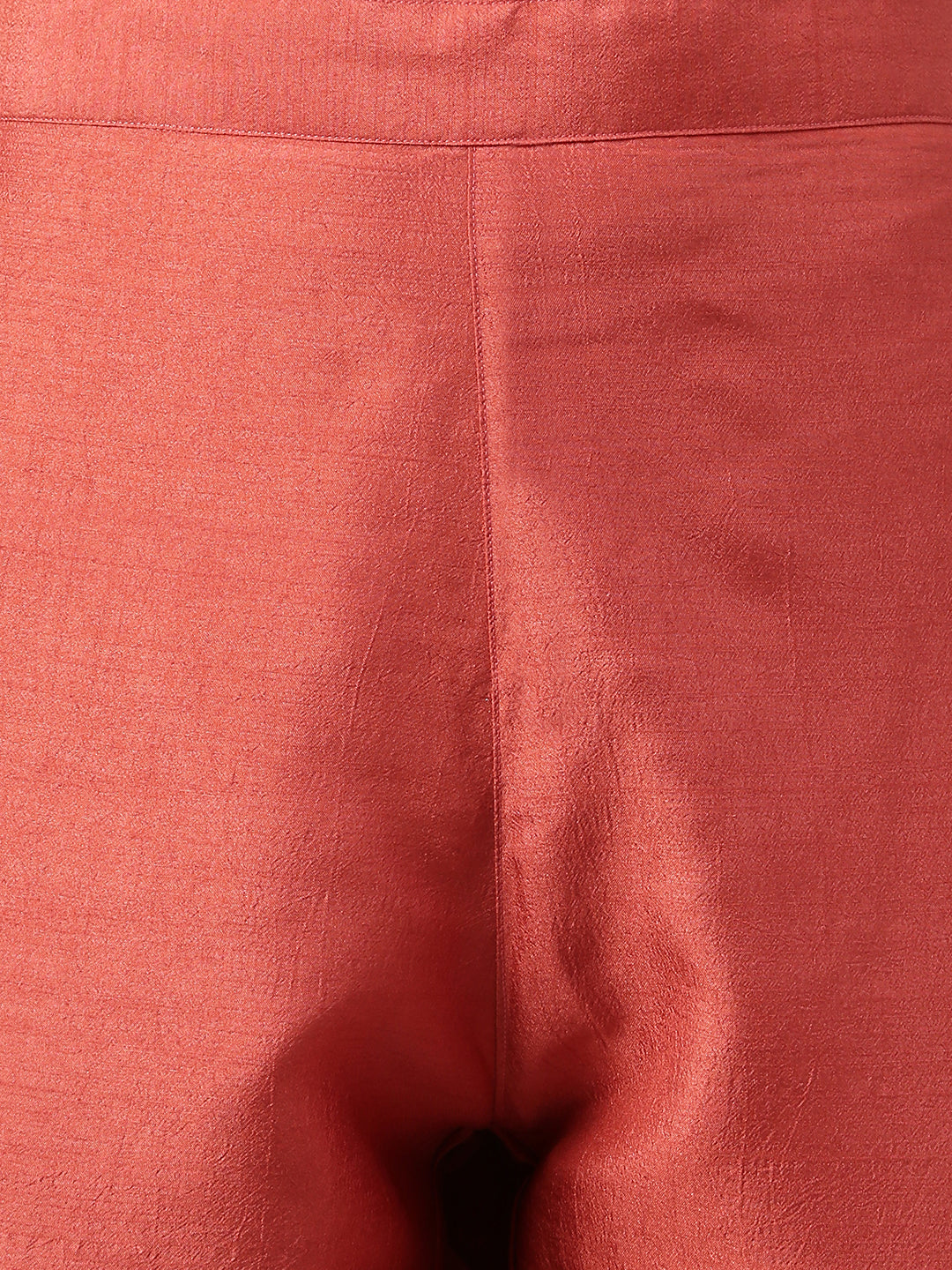 Janasya Women's Rust Dola Silk Solid Kurta With Pant And Dupatta