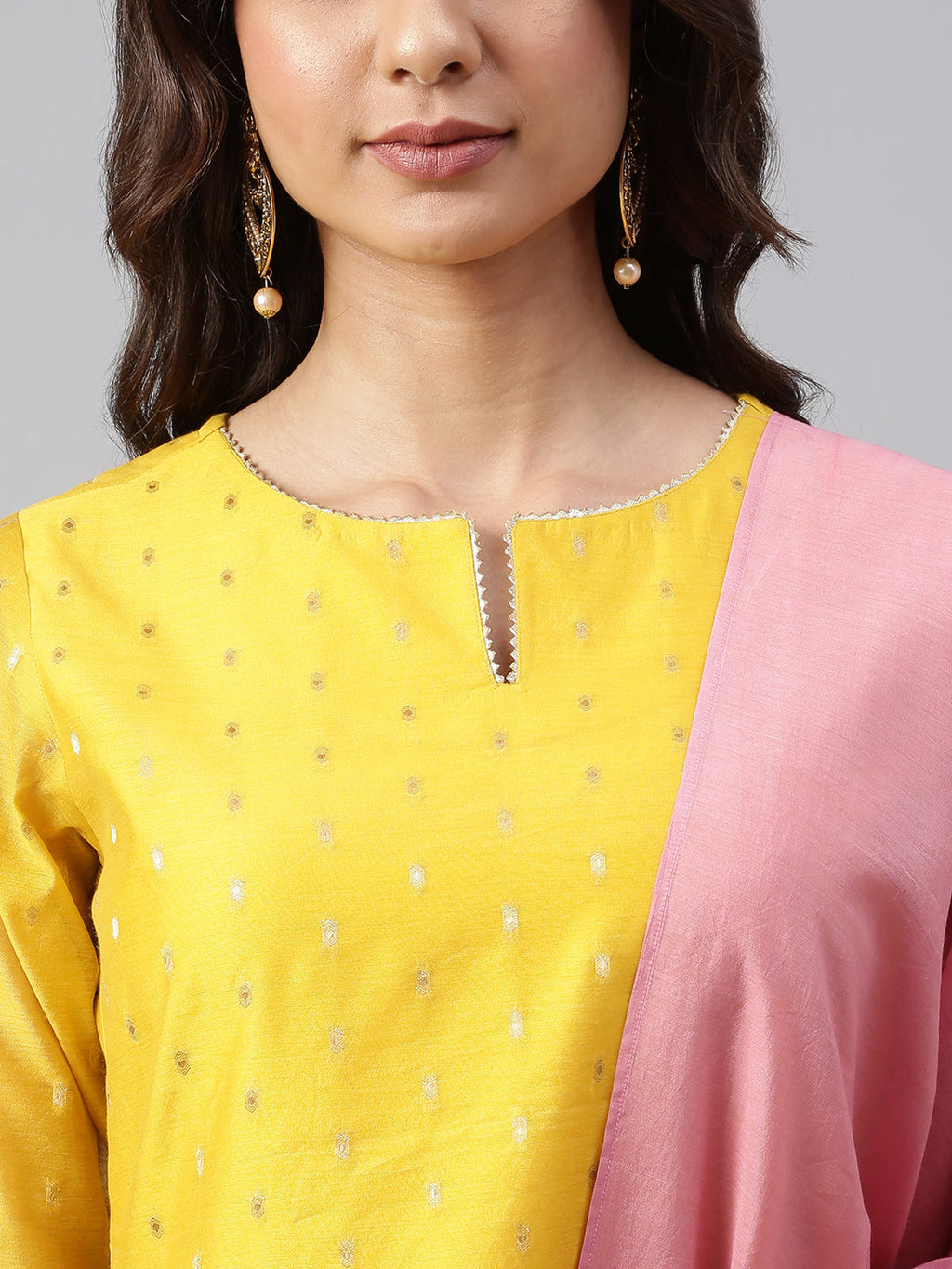 Janasya Women's Yellow Chanderi Silk Woven Kurta With Palazzo And Dupatta