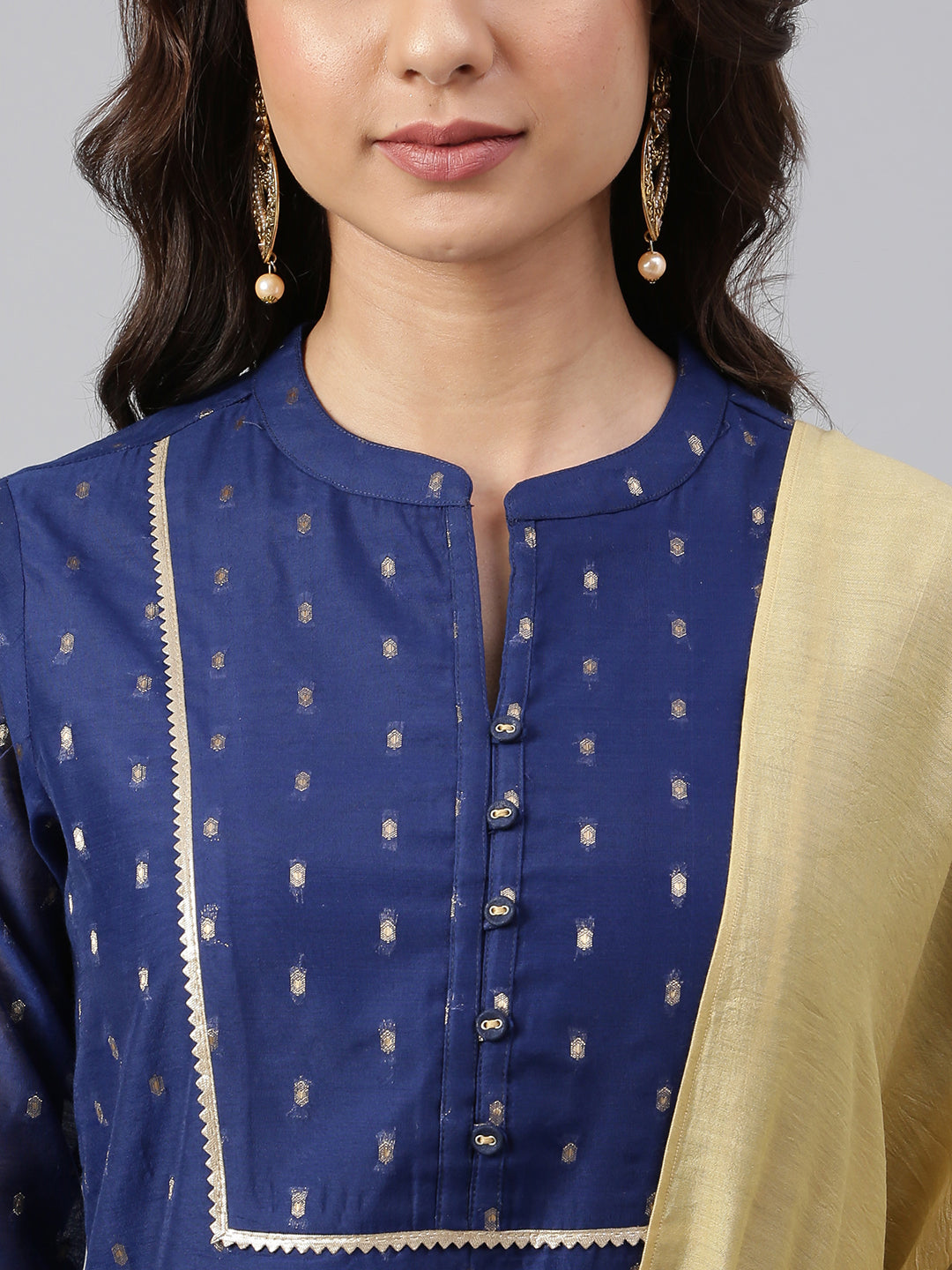Janasya Women's Dark Blue Chanderi Silk Woven Kurta With Sharara And Dupatta