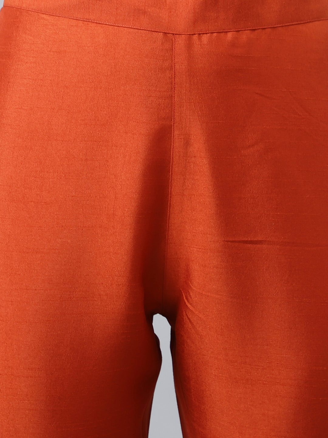 Janasya Women's Rust Orange Poly Silk Solid Kurta With Pant And Dupatta