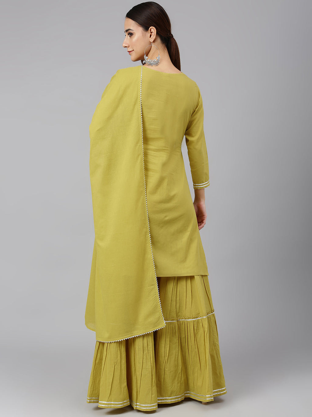 Janasya Women's Yellow Cotton Solid Kurta With Sharara And Dupatta