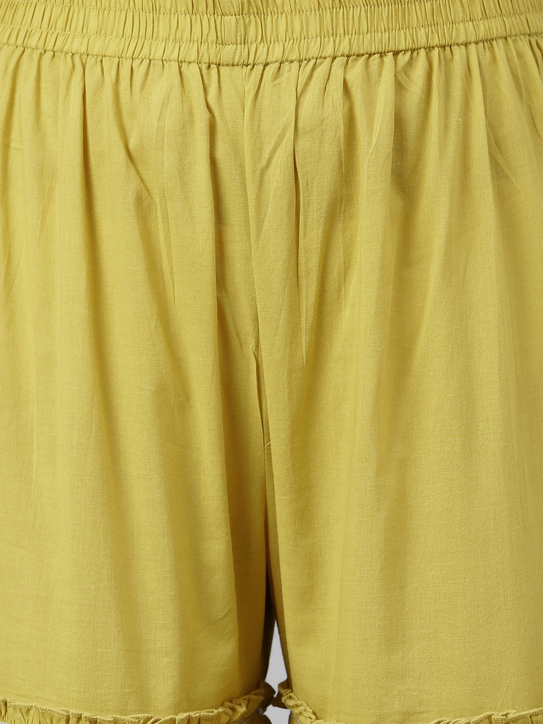 Janasya Women's Yellow Cotton Solid Kurta With Sharara And Dupatta