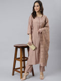 Janasya Women's Dusty Rose Viscose Blend Embroidered Kurta With Pant