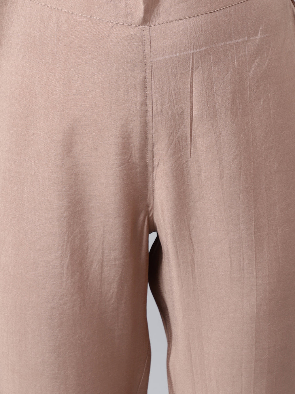 Janasya Women's Dusty Rose Viscose Blend Embroidered Kurta With Pant