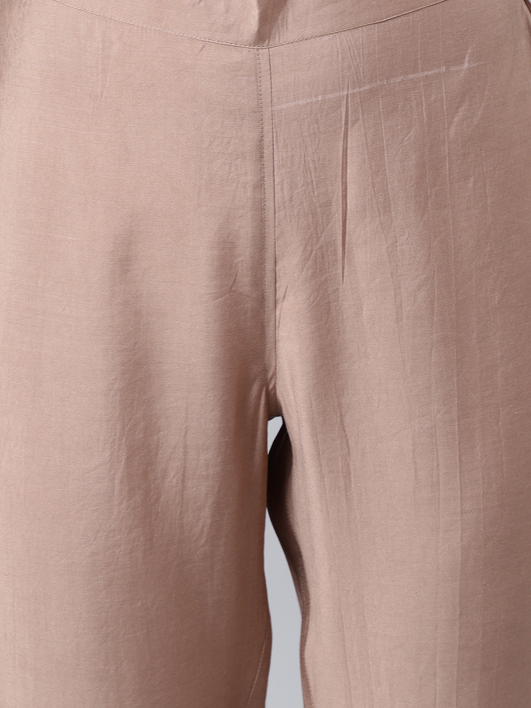 Janasya Women's Dusty Rose Viscose Blend Embroidered Kurta With Pant